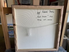 "Boat houses" Square small oil painting. Impressionism. Oil on canvas