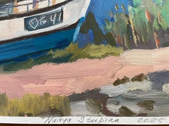 "Boot am Ufer" Original Landschaftsgemälde . Inneneinrichtung