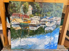 Boats in the Paddehavet. Original impressionistic landscape. Small size impasto