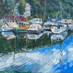 Boats in the Paddehavet. Original impressionistic landscape. Small size impasto