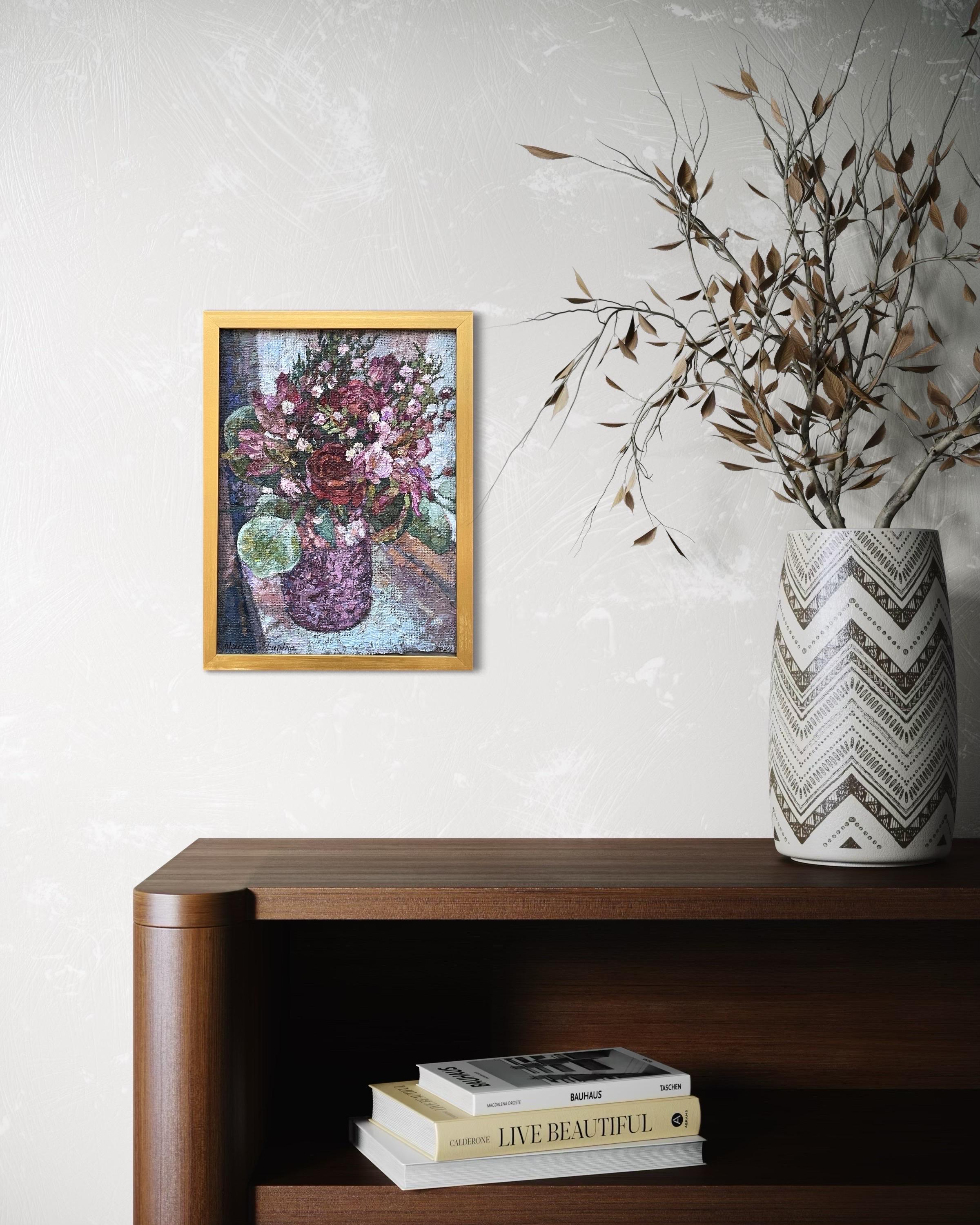 Ramo junto a la ventana - Still-Life Painting Marrón de Nadezda Stupina