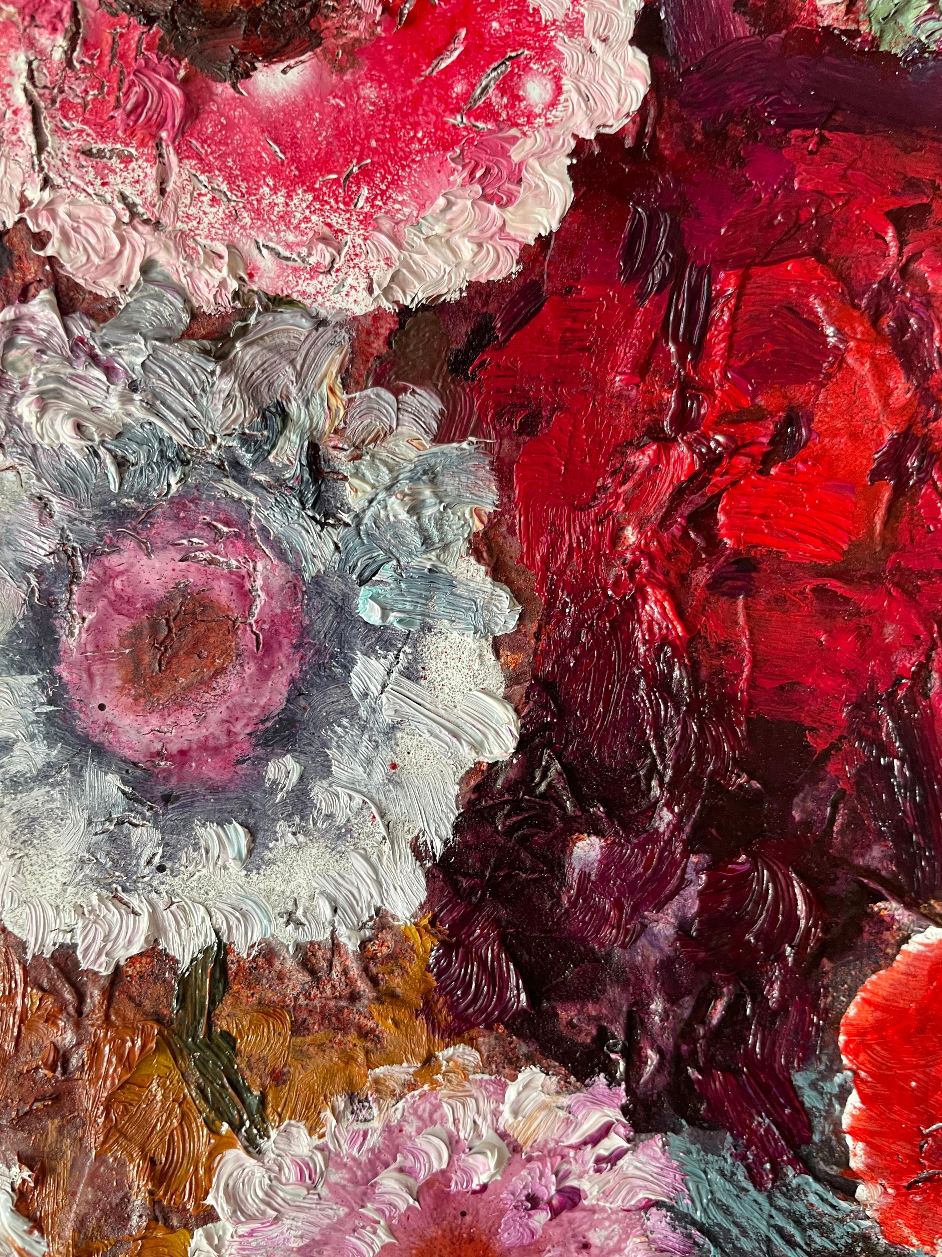 «Bouquet in a white vase» Original large floral painting. Decorative, impasto. For Sale 6