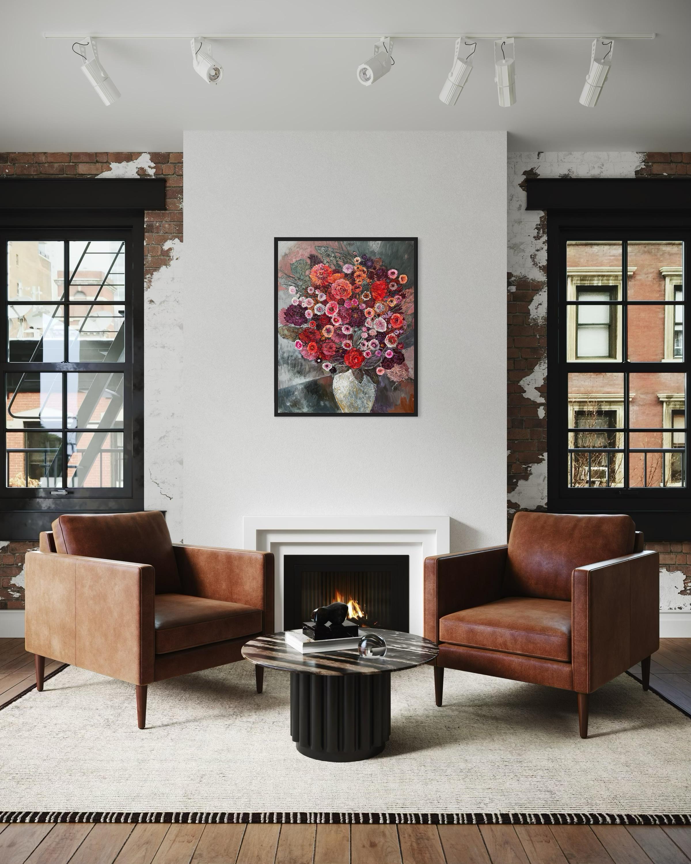 «Bouquet in a white vase» Original large floral painting. Decorative, impasto. For Sale 10
