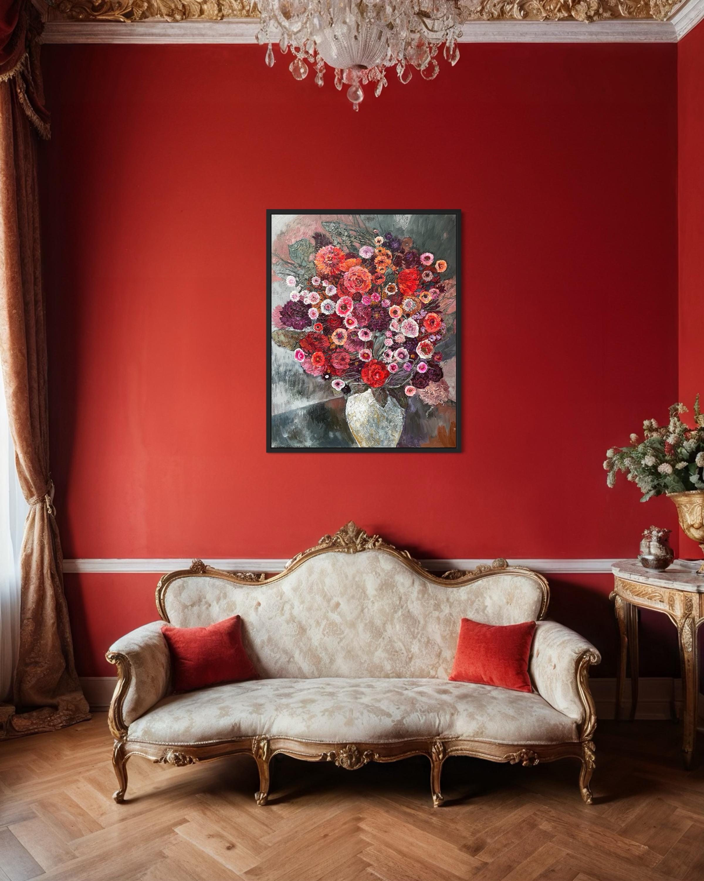 «Bouquet in a white vase» Original large floral painting. Decorative, impasto. For Sale 13
