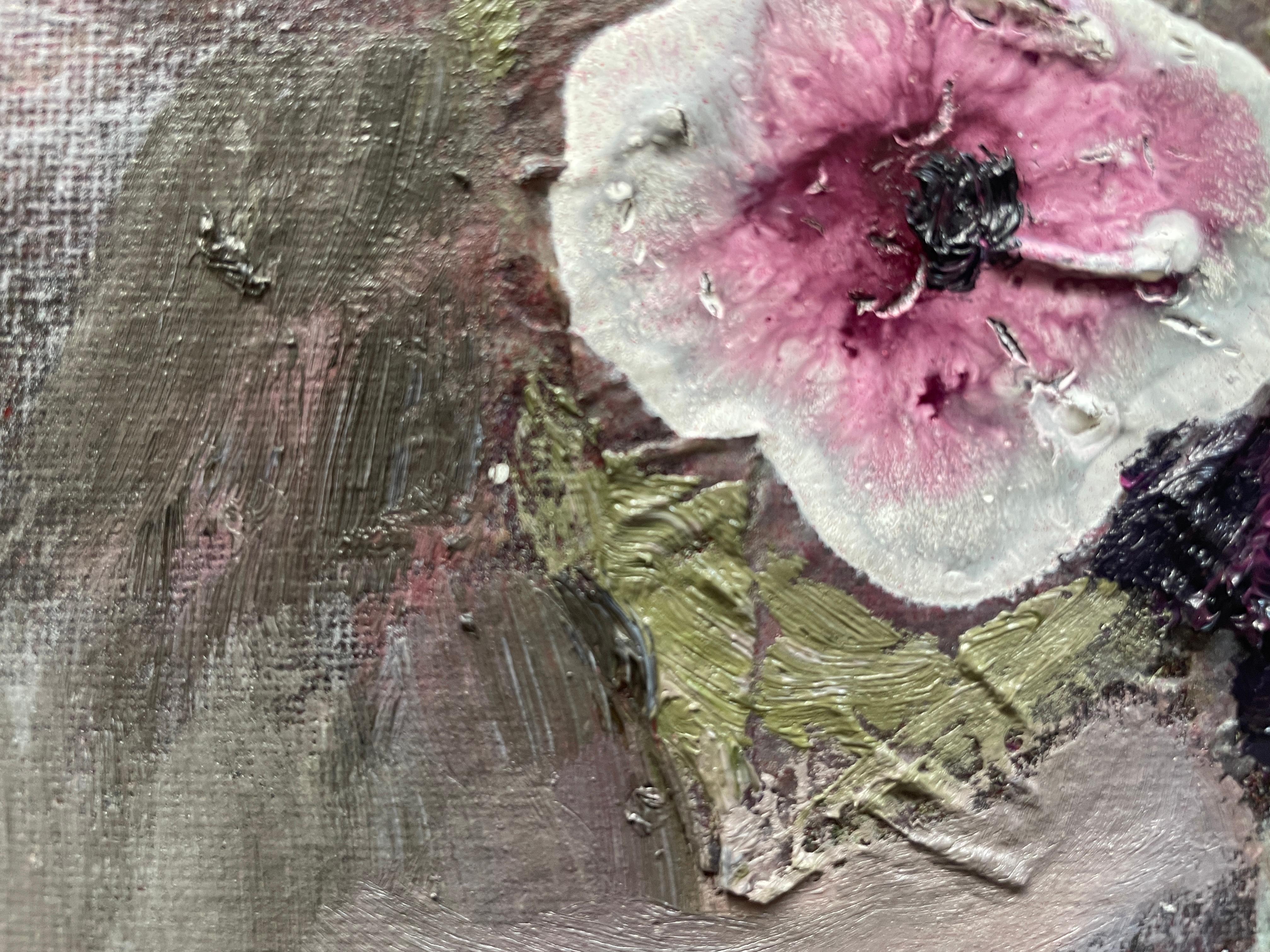 «Bouquet in a white vase» Original large floral painting. Decorative, impasto. For Sale 2