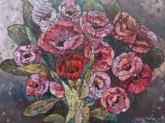 «Bouquet of poppies» Original impressionistic floral painting . Oil impasto