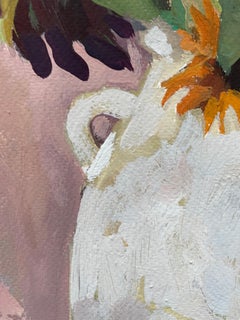 "Bouquet di girasoli in un vaso bianco".  Pittura floreale originale. Arredamento per la casa