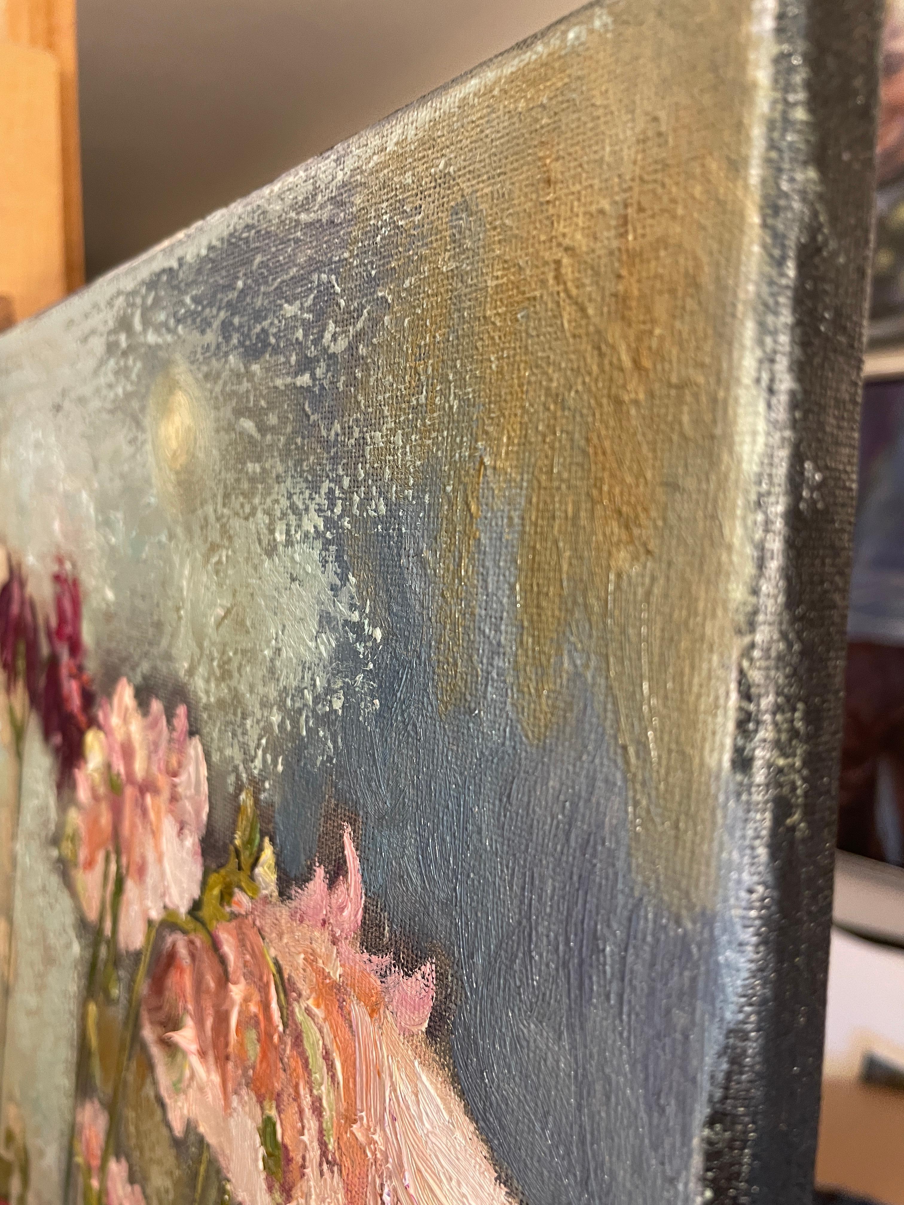Bouquet avec érable japonais Peinture florale d'origine à l'huile Vertical . en vente 6
