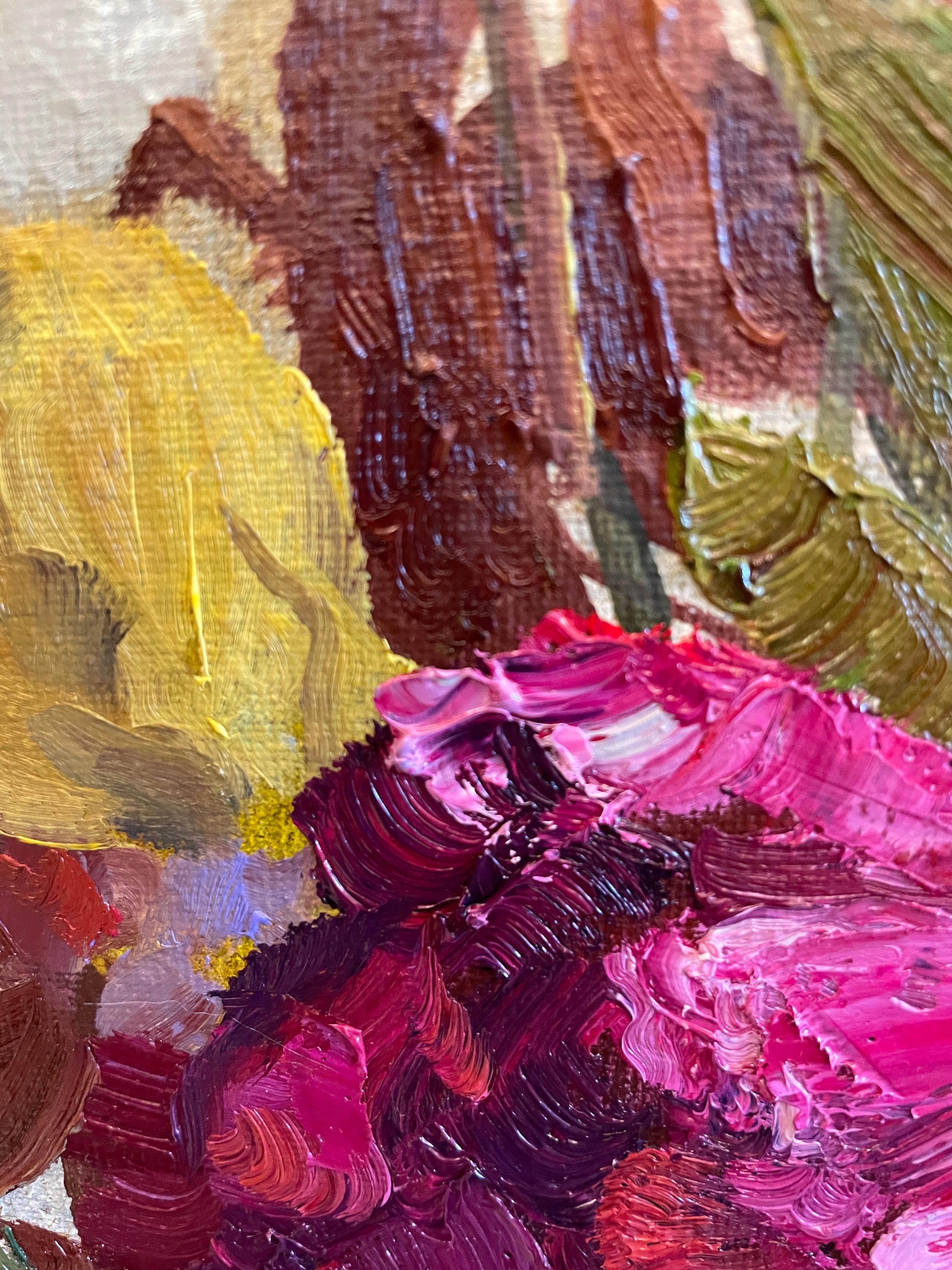 Bouquet avec érable japonais Peinture florale d'origine à l'huile Vertical . en vente 7