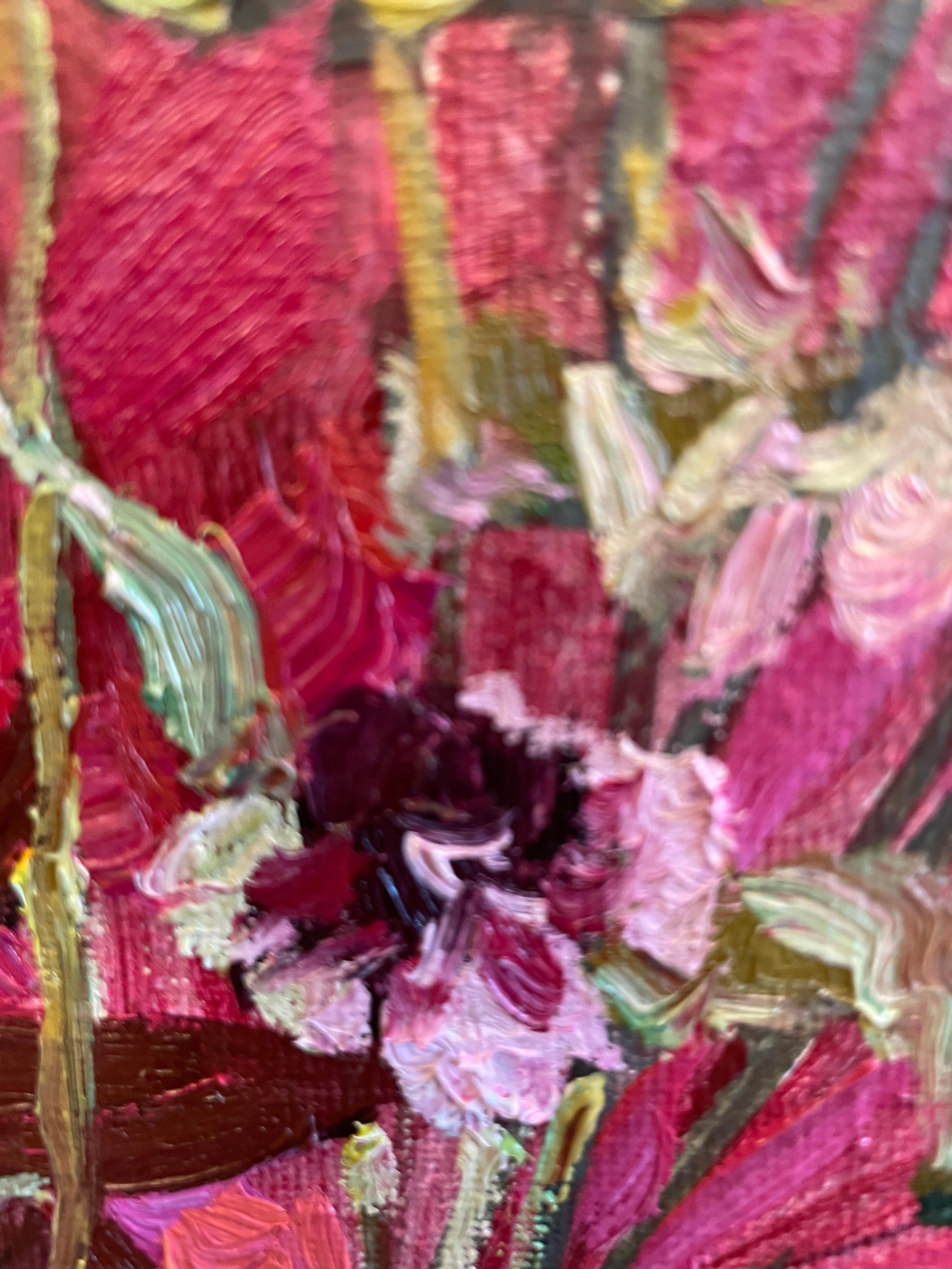 Bouquet avec érable japonais Peinture florale d'origine à l'huile Vertical . en vente 8