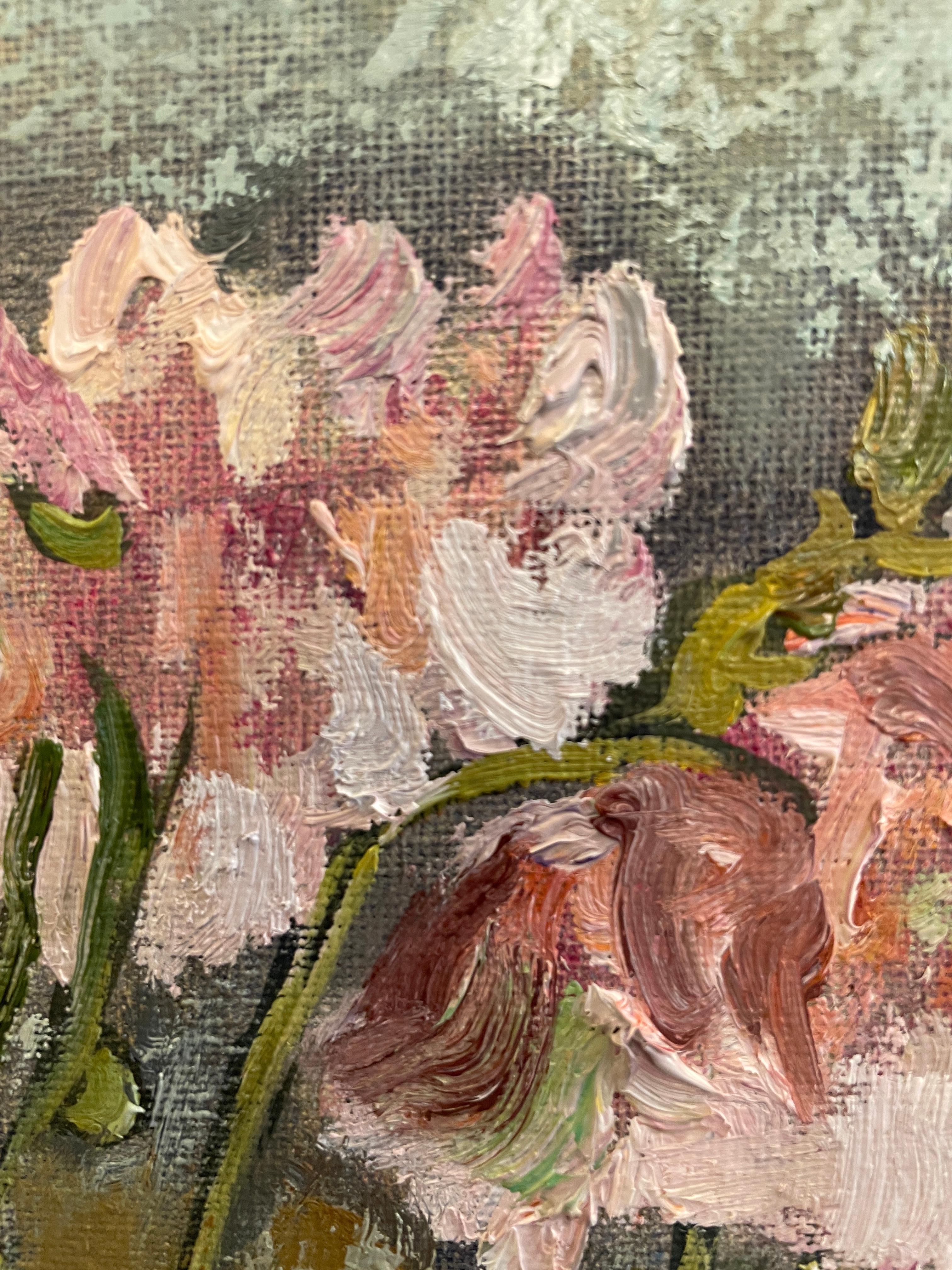 Bouquet avec érable japonais Peinture florale d'origine à l'huile Vertical . en vente 9