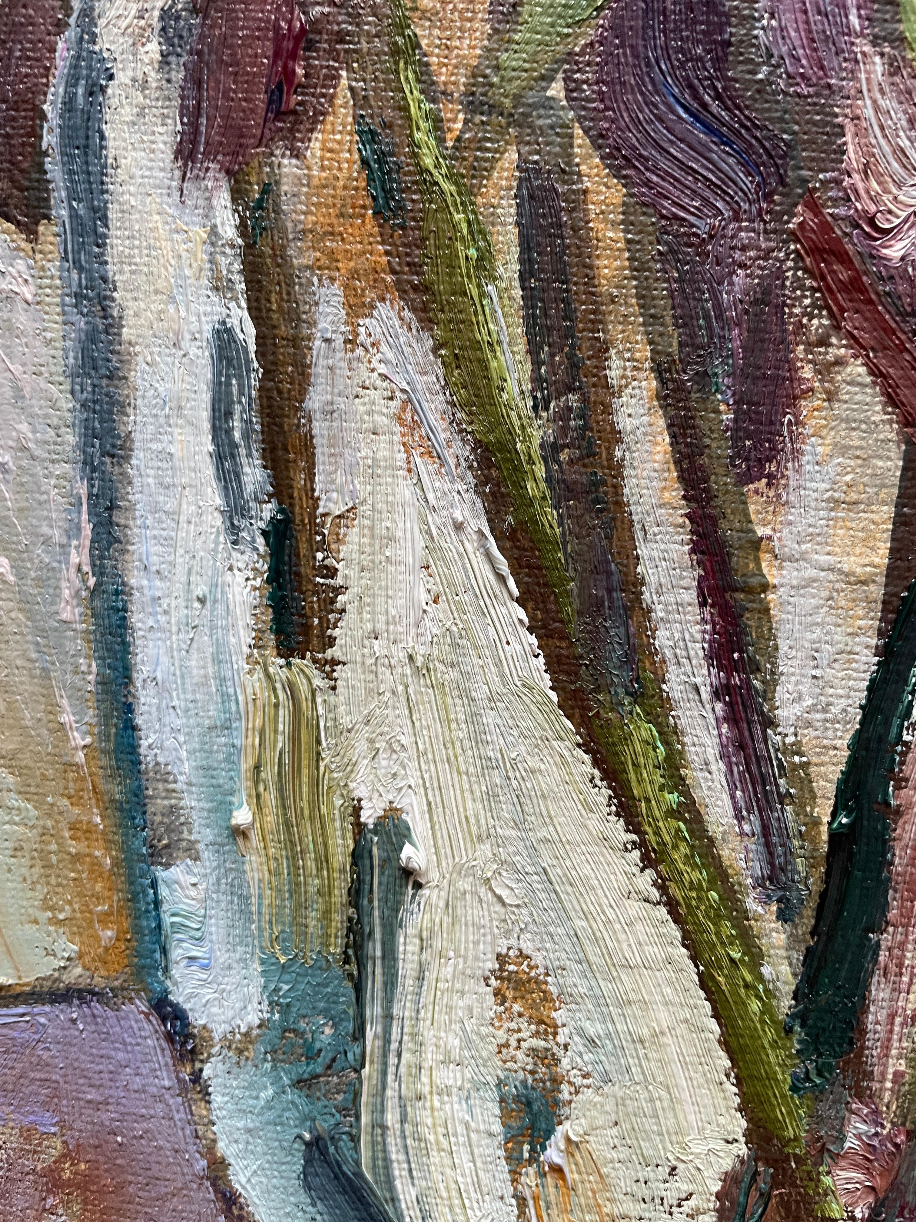 Bouquet avec érable japonais Peinture florale d'origine à l'huile Vertical . - Impressionnisme Painting par Nadezda Stupina