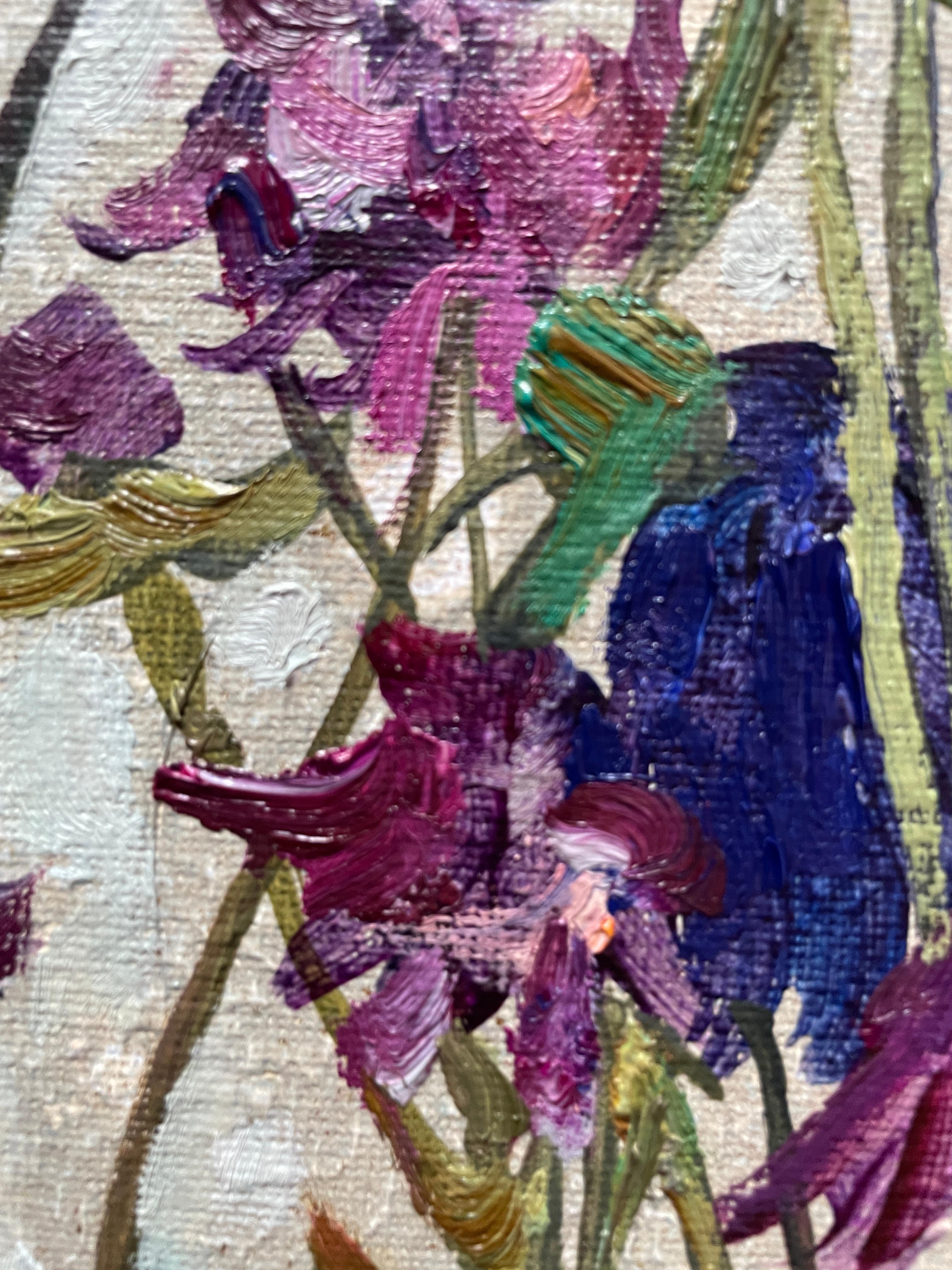 Bouquet avec érable japonais Peinture florale d'origine à l'huile Vertical . en vente 3