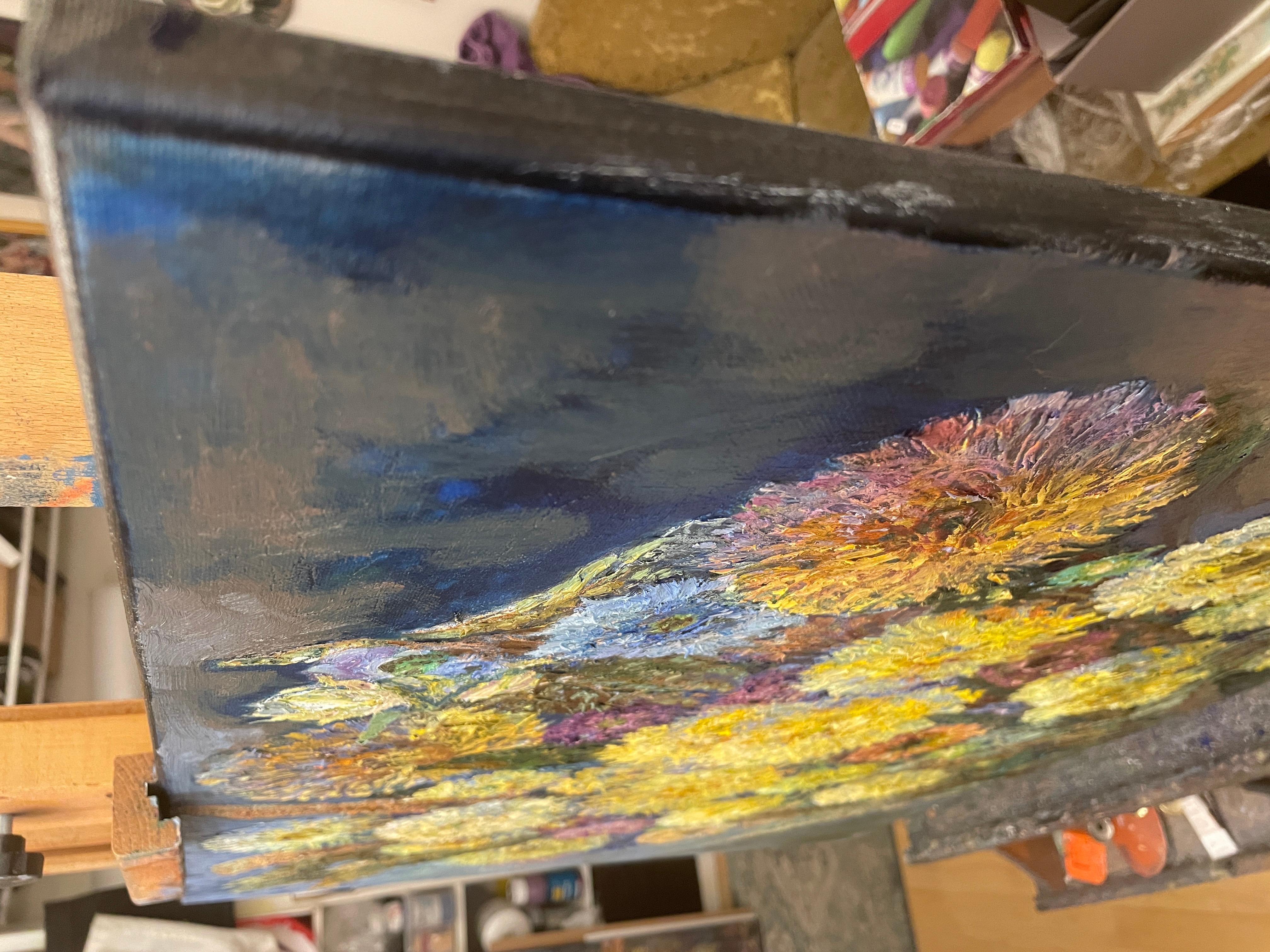 «Bouquet with Yellow chrysanthemums» original  oil painting . Impasto . 5