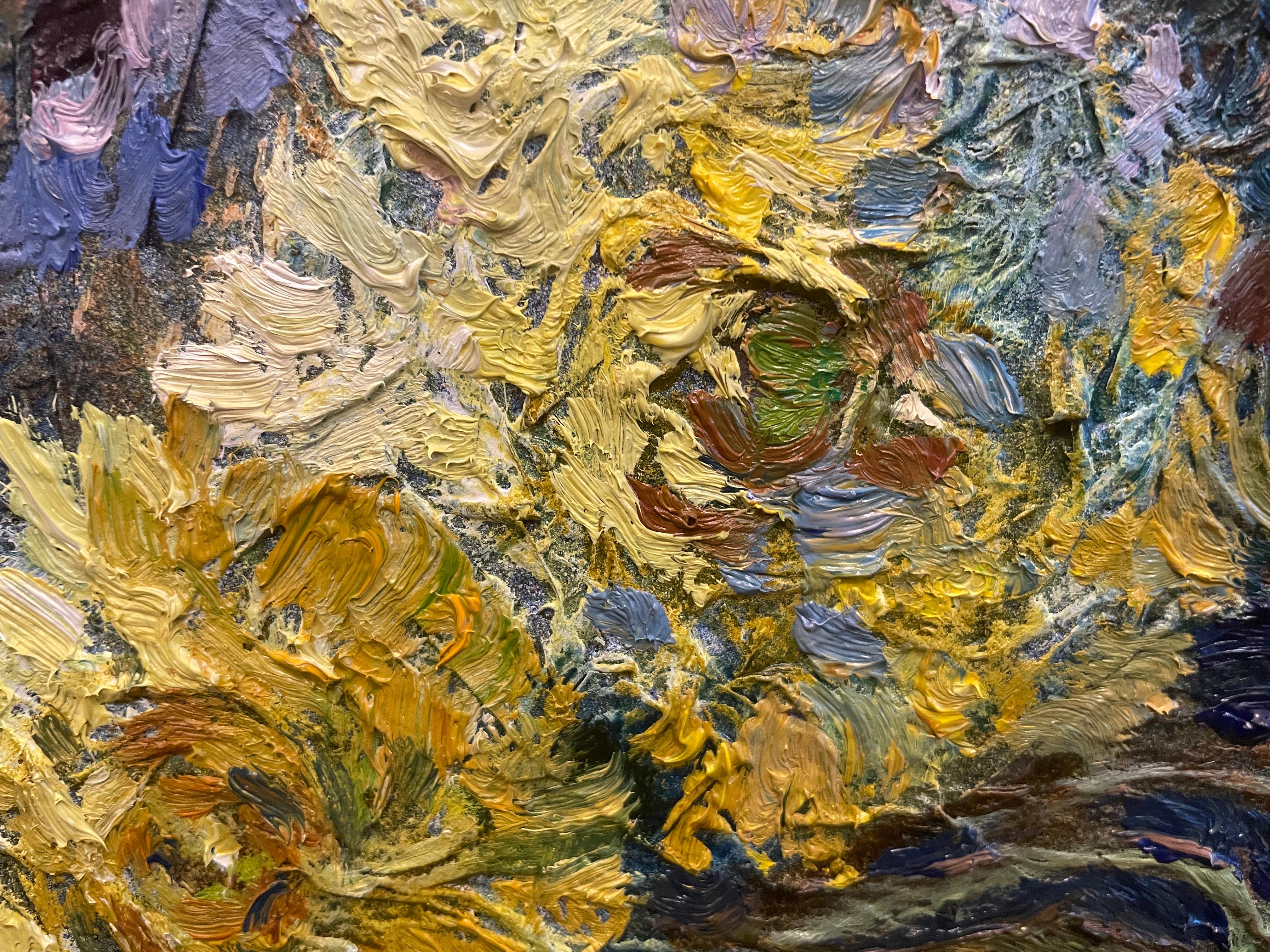 «Bouquet with Yellow chrysanthemums» original  oil painting . Impasto . 9