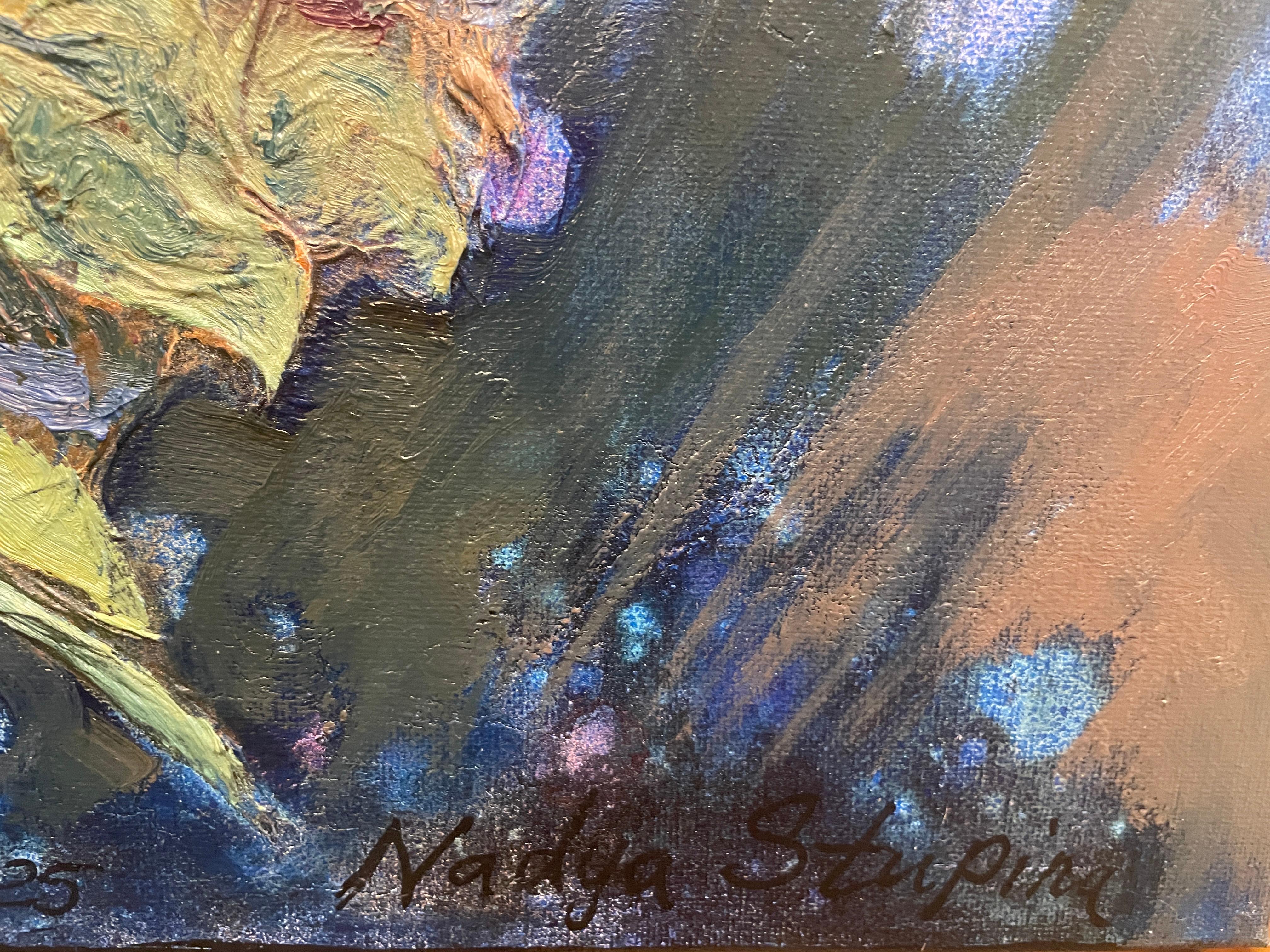 «Bouquet with Yellow chrysanthemums» original  oil painting . Impasto . 10