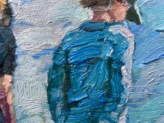 "Jungen am Meer" Original figurative Malerei . Runde Leinwand . Impressionismus