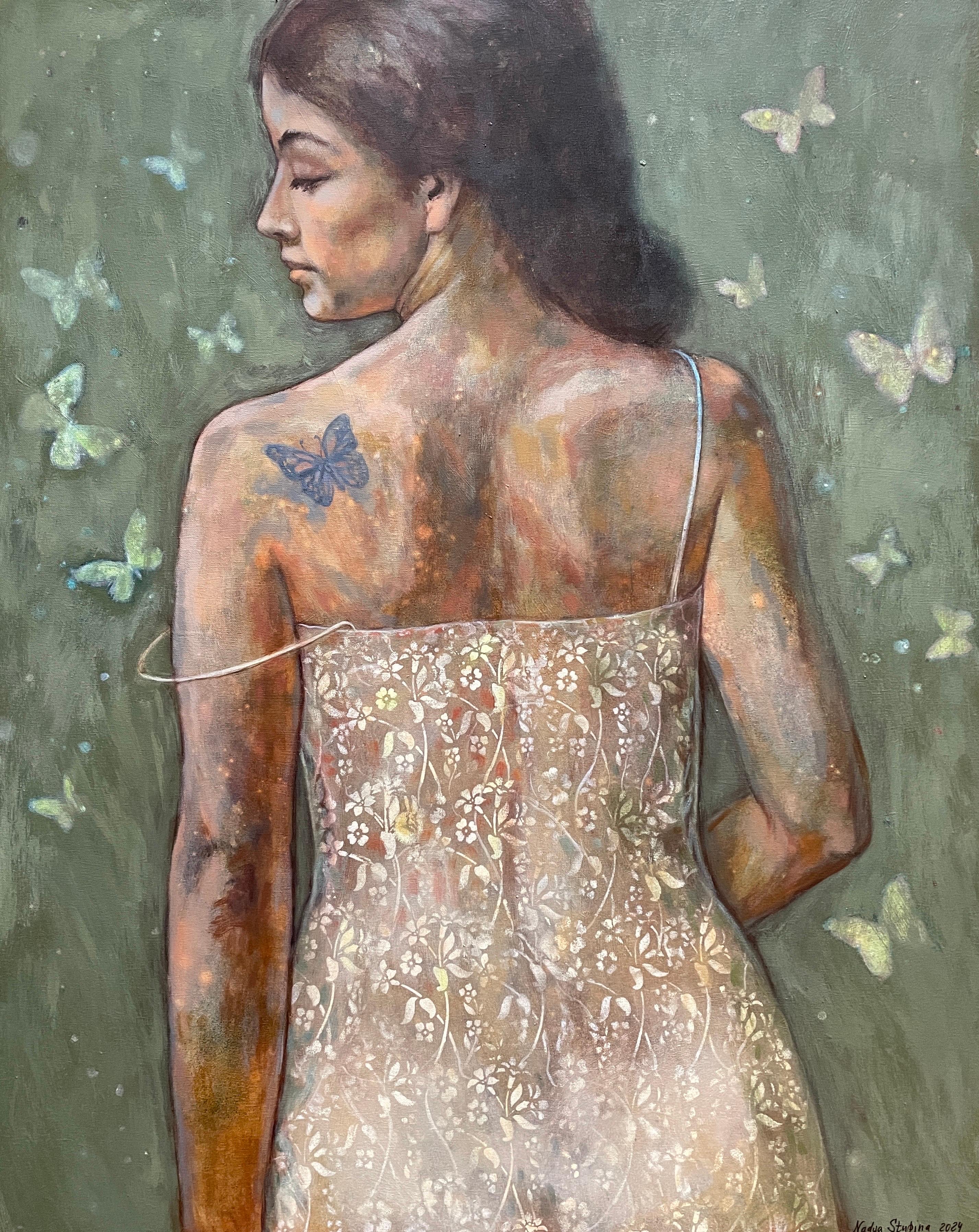 Butterfly Original Acrylic Painting, Large Vertical, Contemporary Art