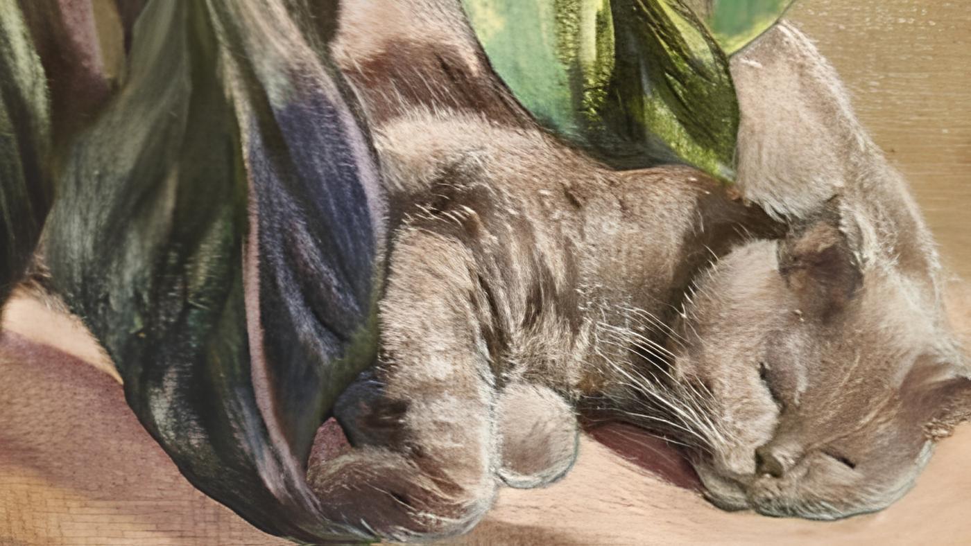 Horizontales großes Acrylgemälde „Cerenity“ aus Acryl. Realismus. Kat. (Grau), Animal Painting, von Nadezda Stupina
