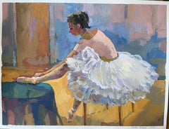 "Charlotte como bailarina 2" Pintura figurativa al gouache . Horizontal.