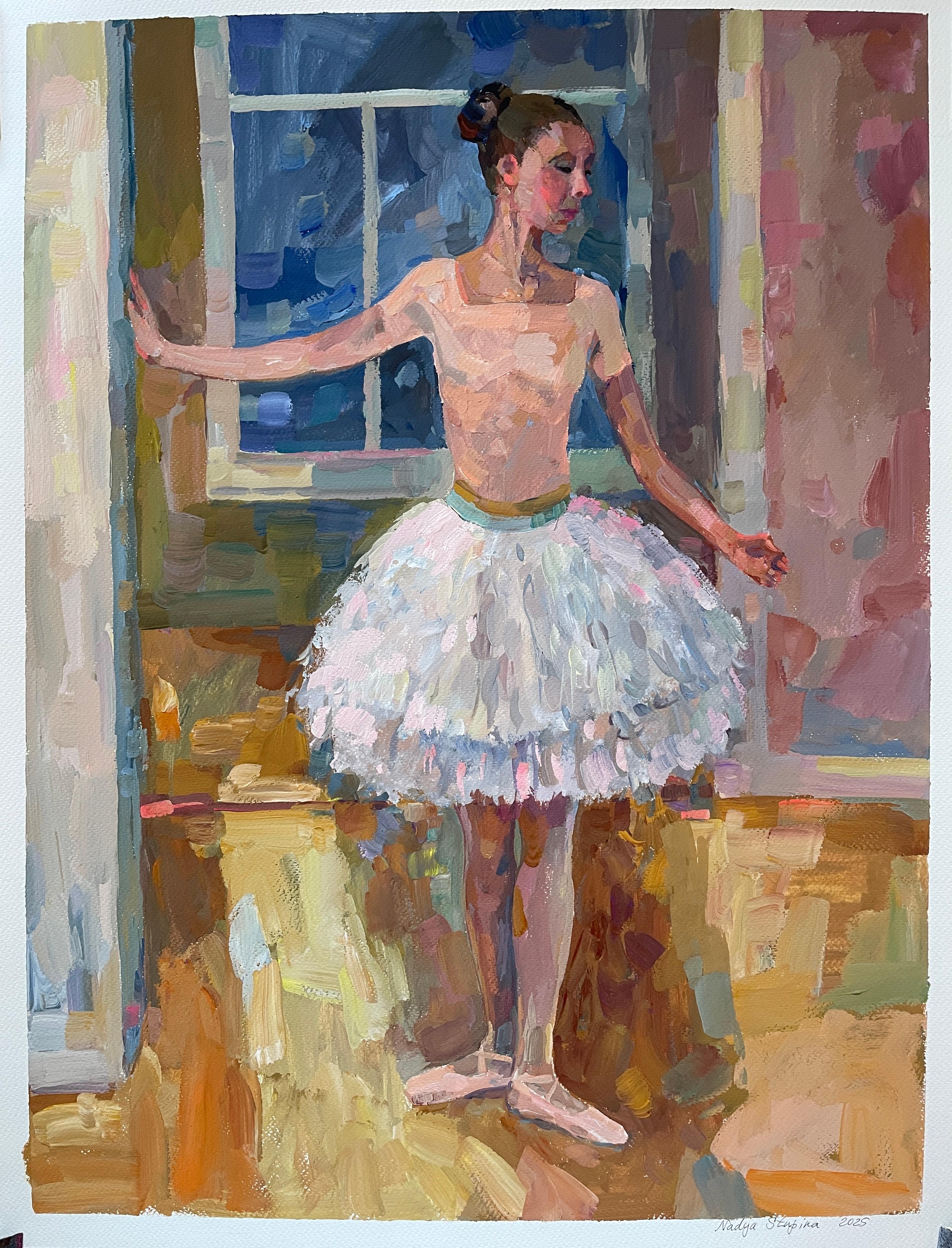 "Charlotte como bailarina" Figurativ vertical  pintura al gouache sobre papel.