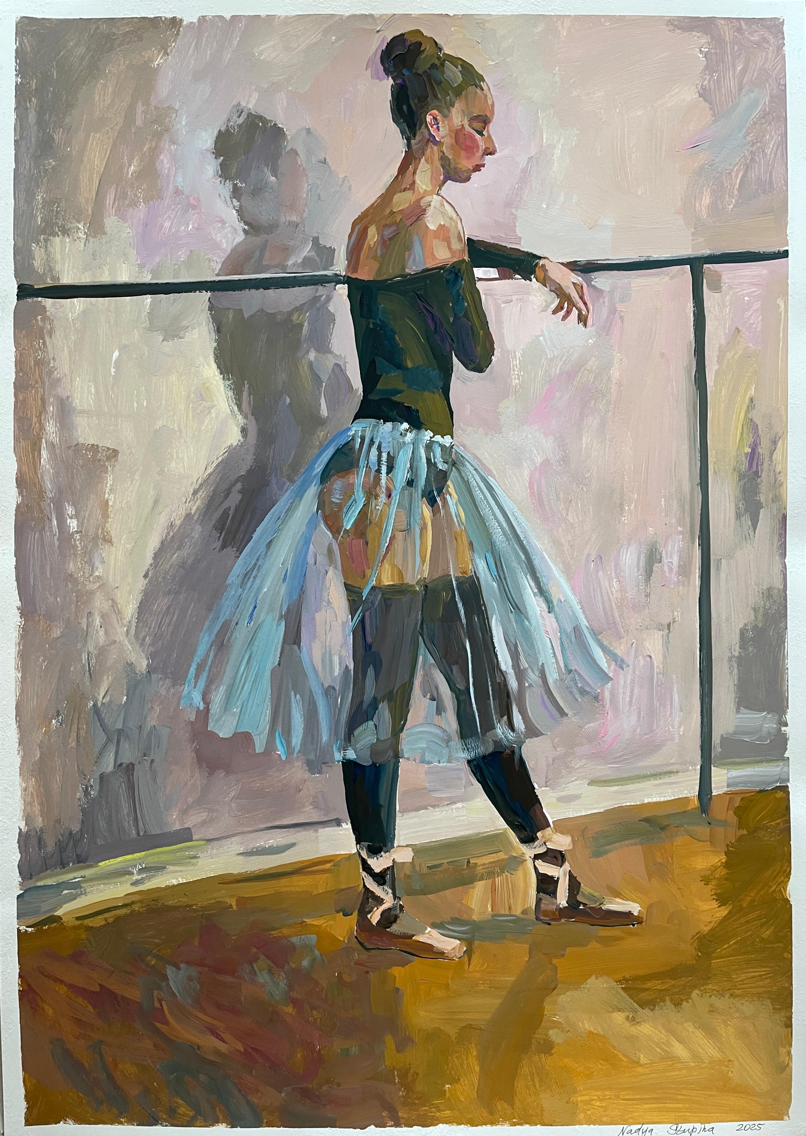 Figurative Painting de Nadezda Stupina - "Charlotte como bailarina5" Pintura figurativa original . 84x59 cm gouache