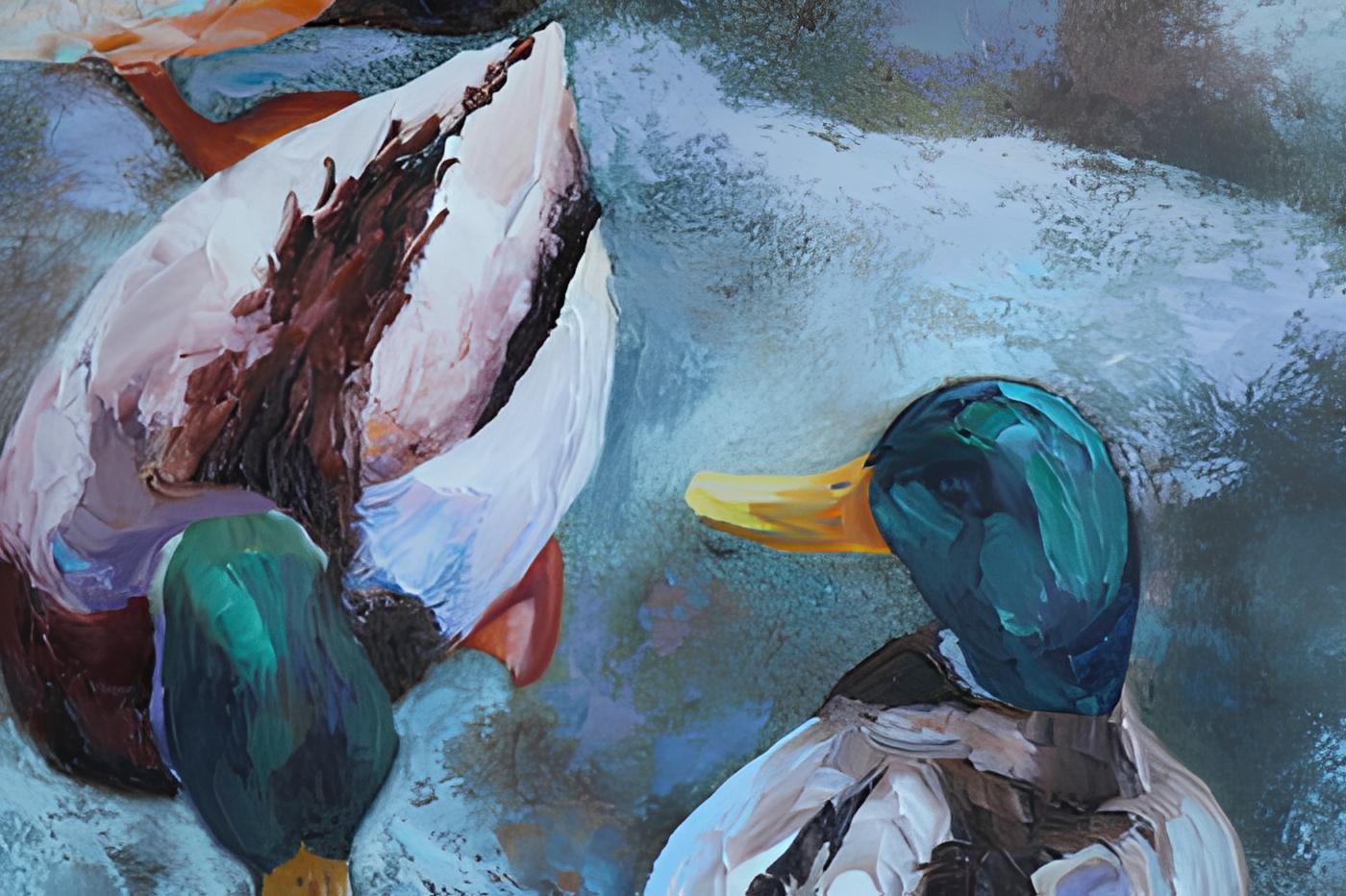 Christmas ducks - Painting by Nadezda Stupina