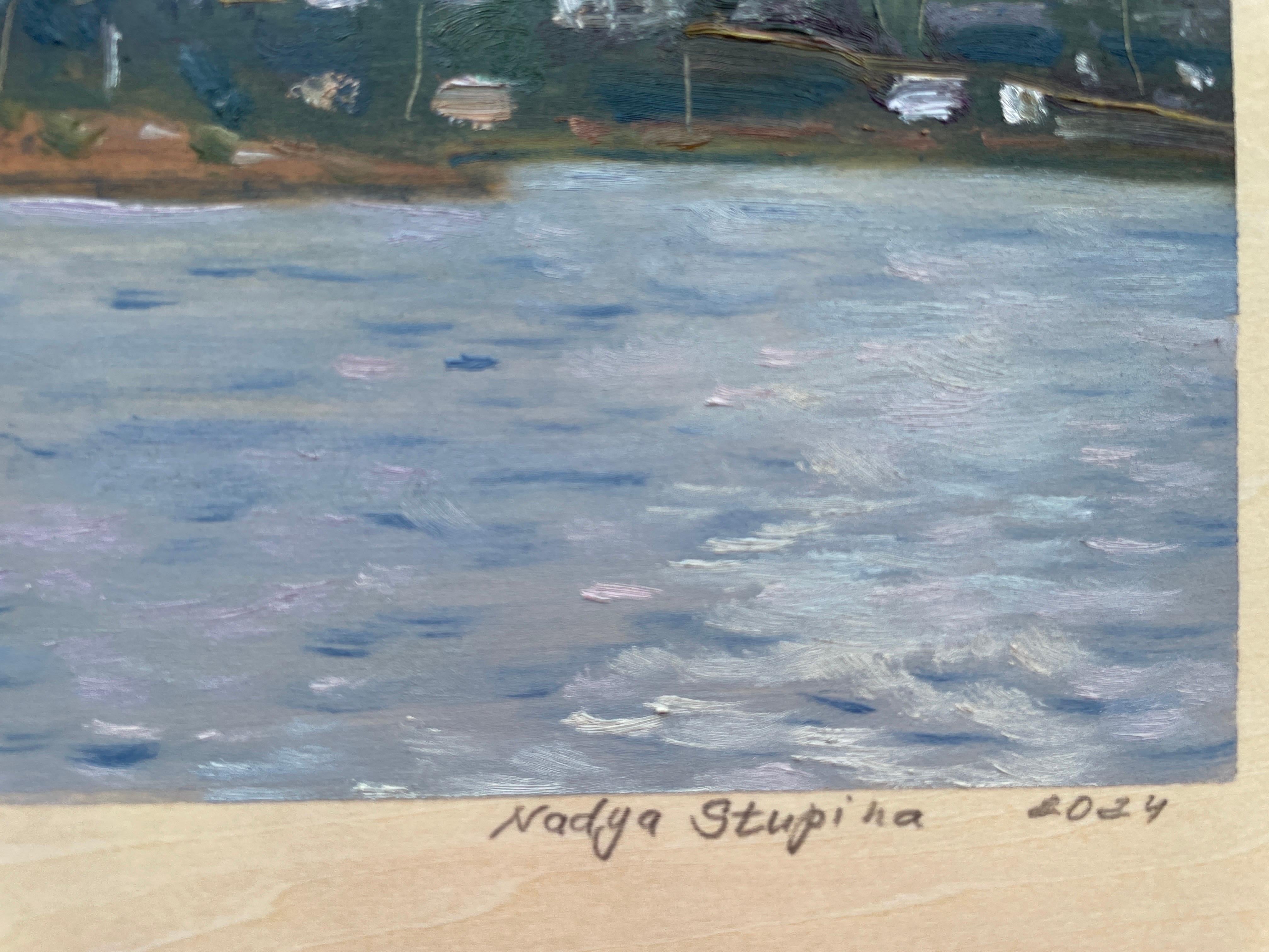 Nuvole, barca e acqua. - Painting di Nadezda Stupina