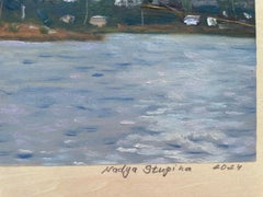 Clouds, Boat and Water Oil Painting, Post-Impressionist, 2010s