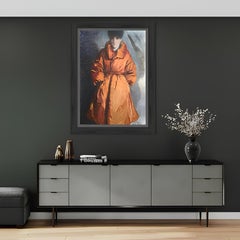 "Coat for sale" figurative oil painting .Orange