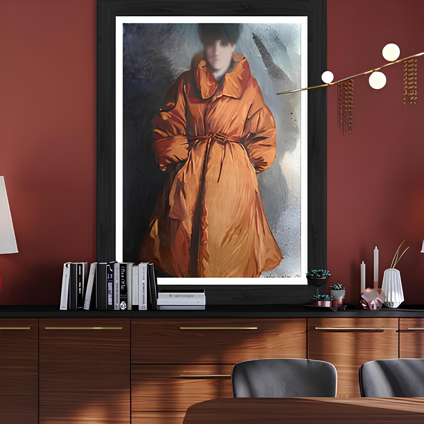 Through my artwork, I sought to capture the timeless allure of elegance and introspection. The rich oil on paper dance to create a figure robed in a coat radiating warmth and mystery. It's an homage to the personal narratives we wrap ourselves in,