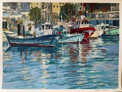 "Colored boats of Argiineguin" Impressionisic seascape  . Harbour . Boats.
