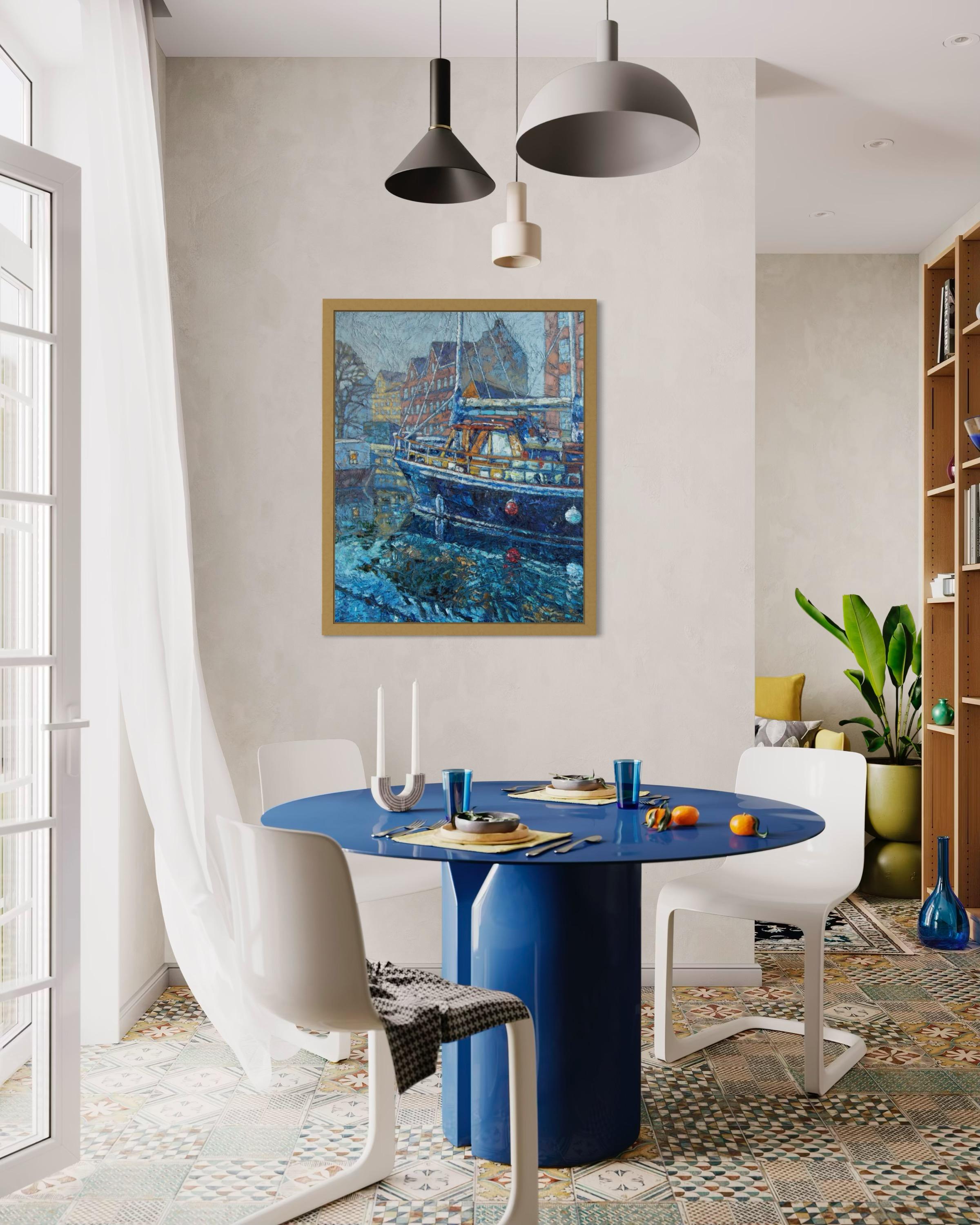 „Copenhagen.Spring morning“ Original  impressionistische Malerei. Impasto-Öl. im Angebot 1
