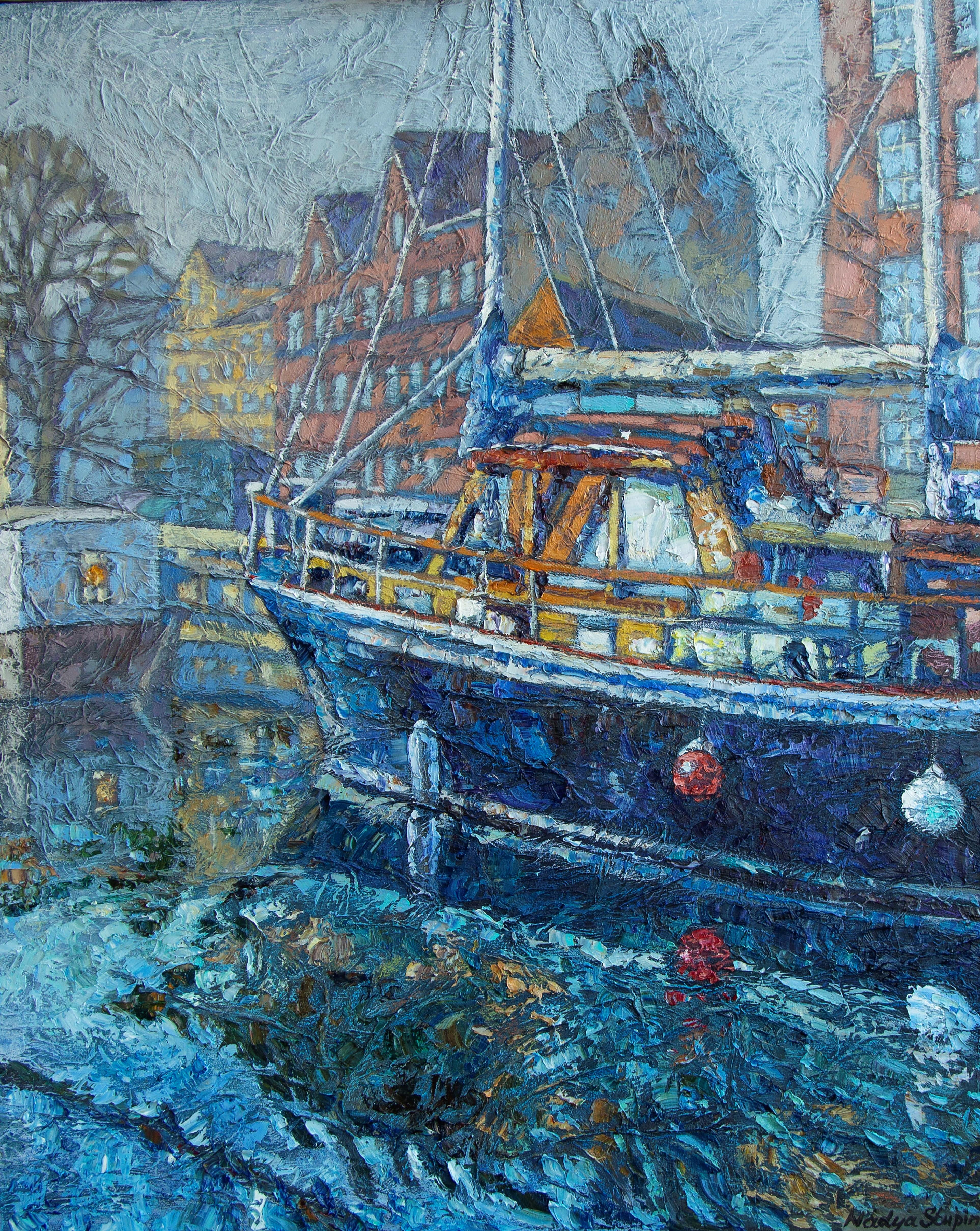 "Copenhagen.Spring morning" original  impressionistic painting. Impasto oil.
