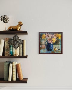 Daffodils in a blue vase