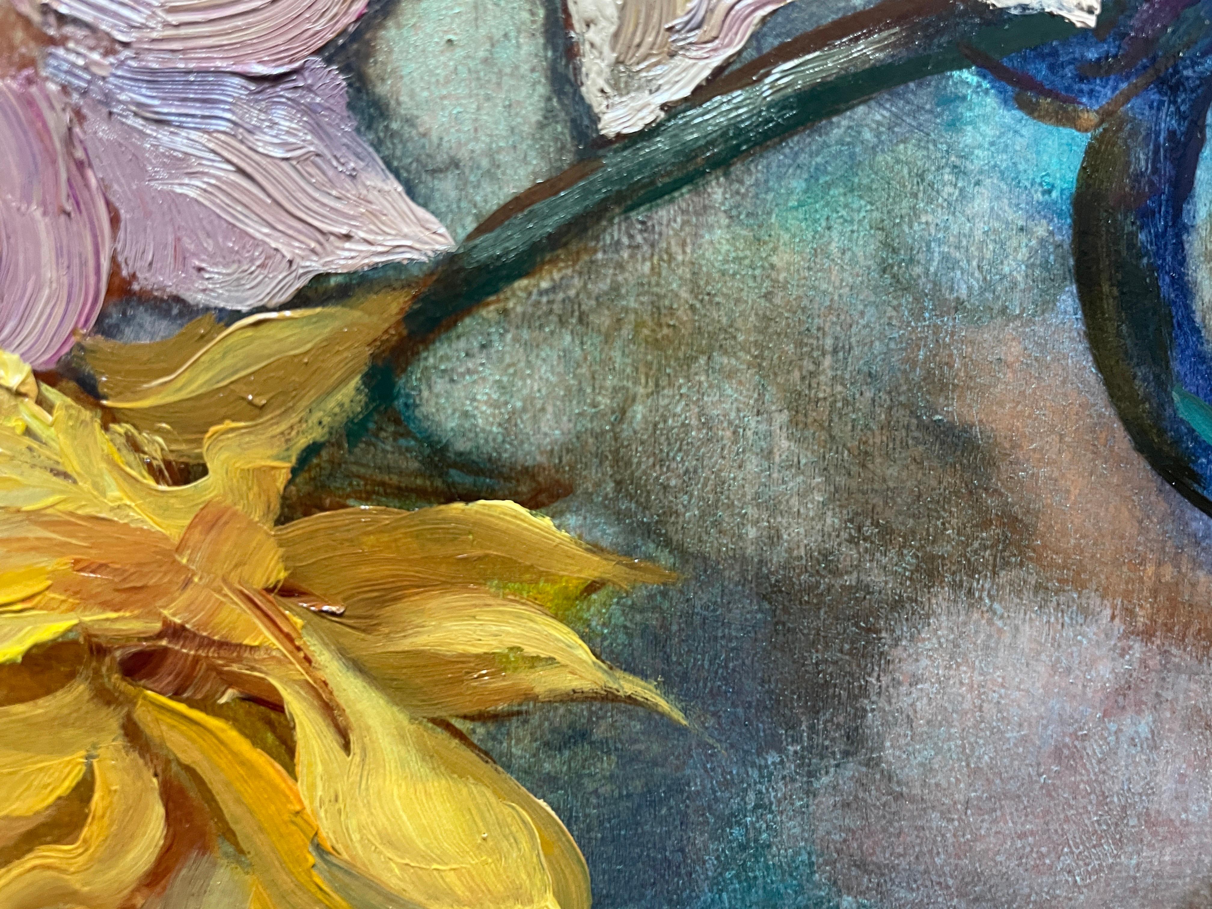 Daffodils in a blue vase For Sale 2