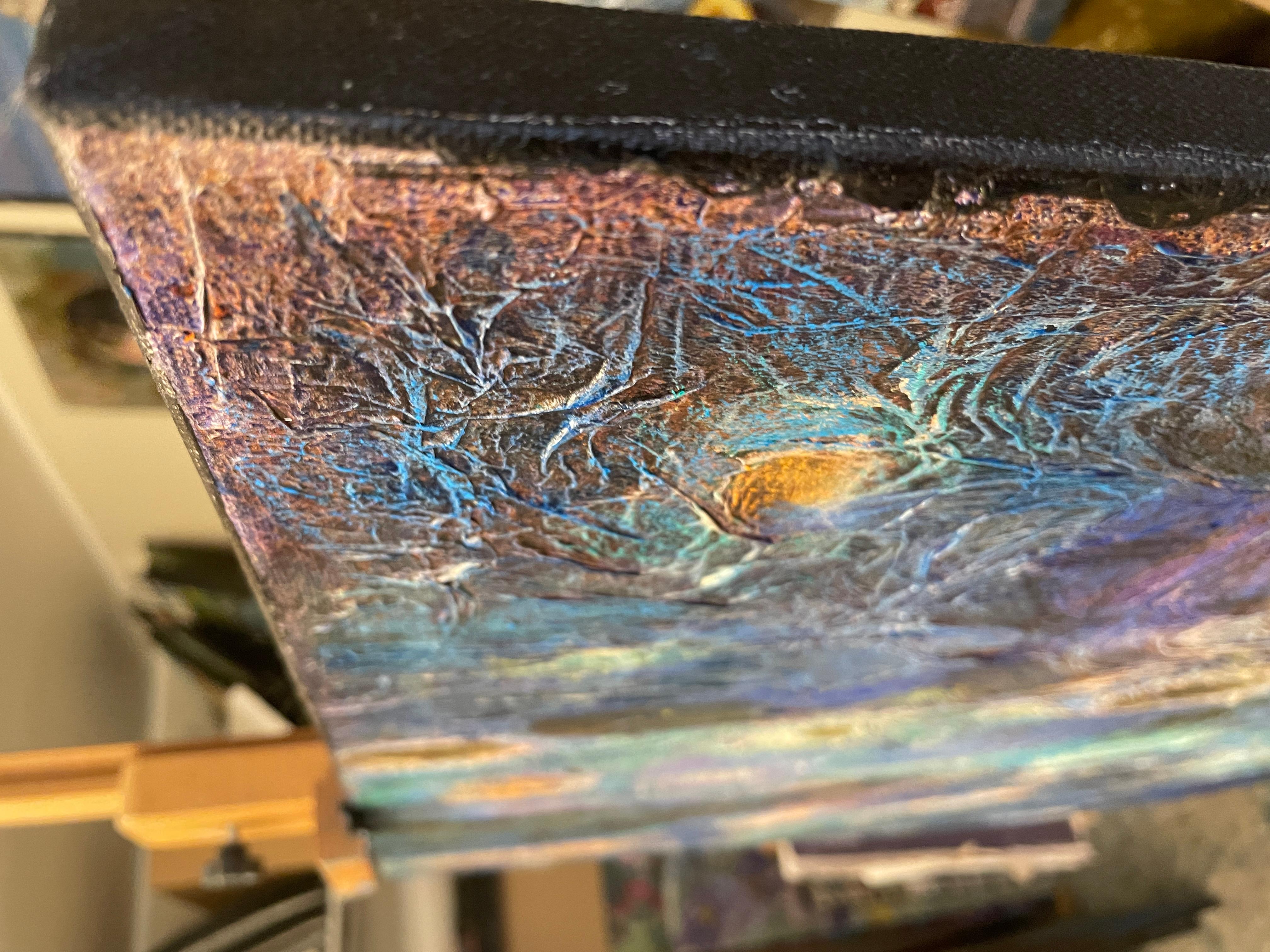 “Dark tapestry” Original  unique abstract painting . Large .Horizontal . Volume - Abstract Painting by Nadezda Stupina