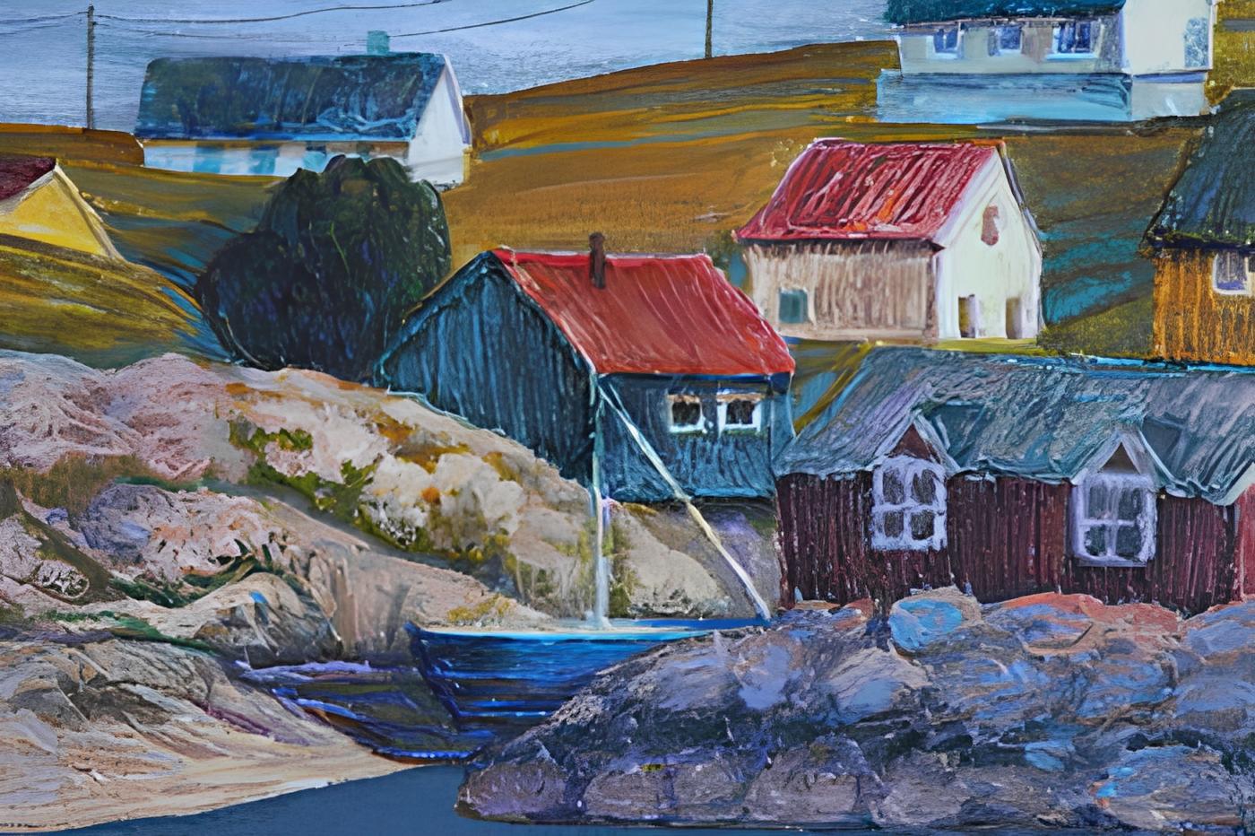 Denim series .Multicolour village - Painting by Nadezda Stupina