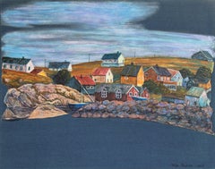 "Denim series .Multicolour village"Original decorative landscape.