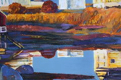 "Denim series.Golden reflections" Horizontal large landscape . Decorative .