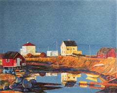 "Denim series.Golden reflections" Horizontal large landscape . Decorative .