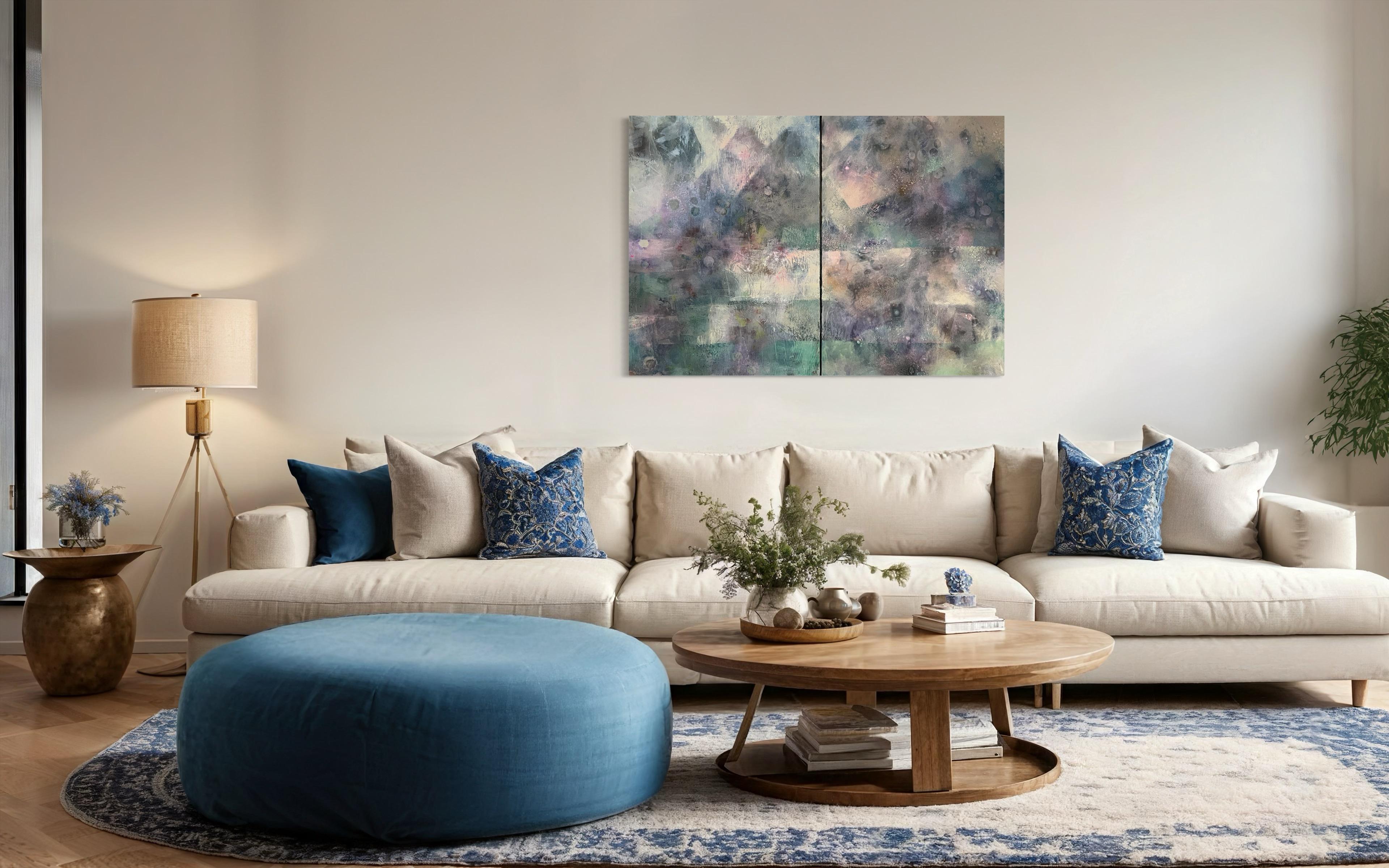 Diptychon .  Der Morgen in den Bergen X-Large  halb-abstrakte Malerei im Angebot 1