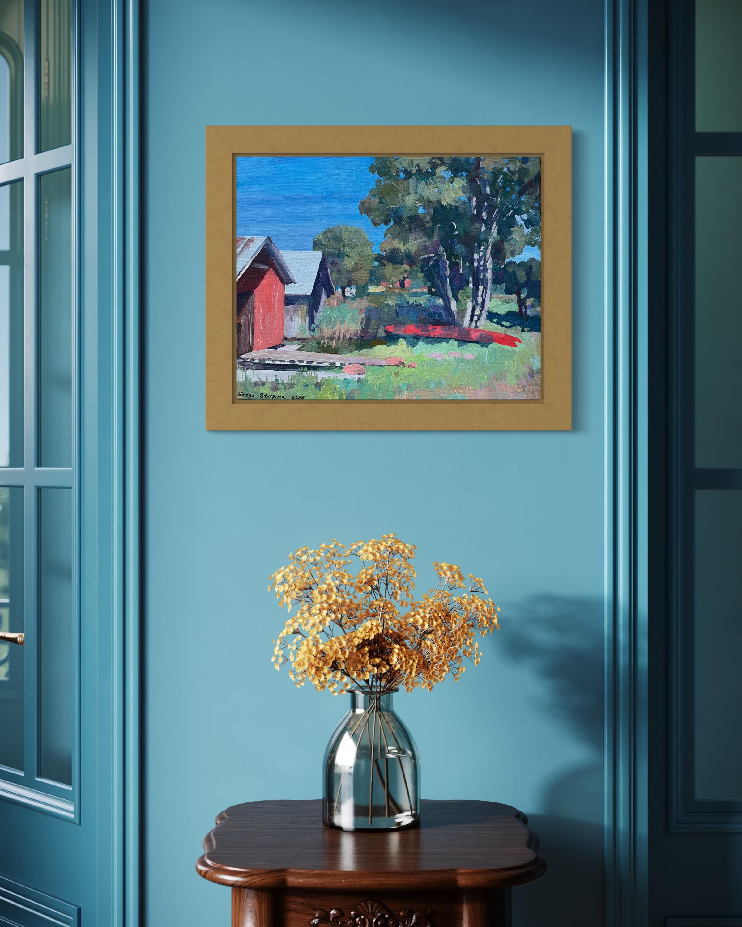 ”Eckerö. Red boat” Original impressionistic landscape. Gift. Home decor For Sale 6