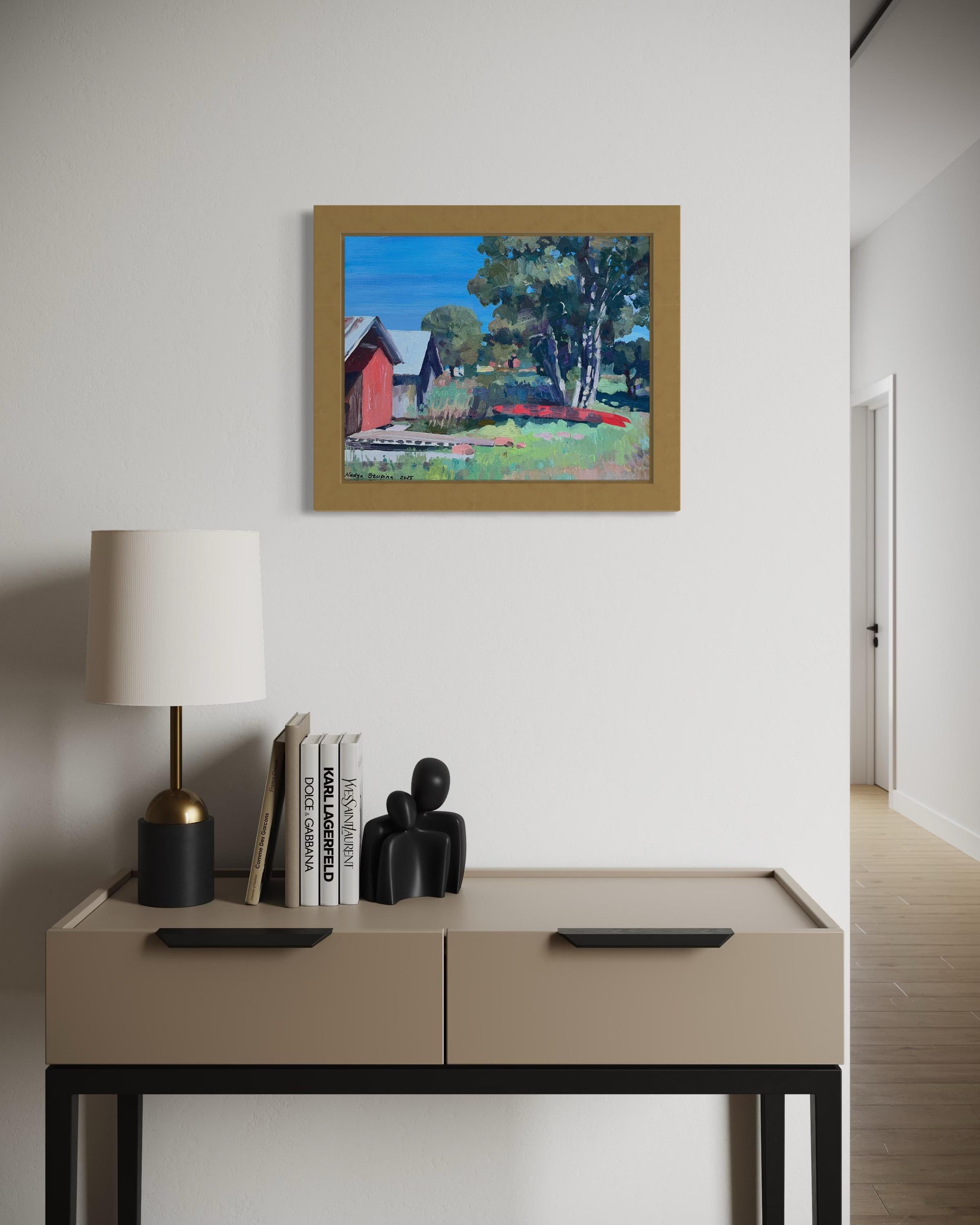”Eckerö. Red boat” Original impressionistic landscape. Gift. Home decor For Sale 9