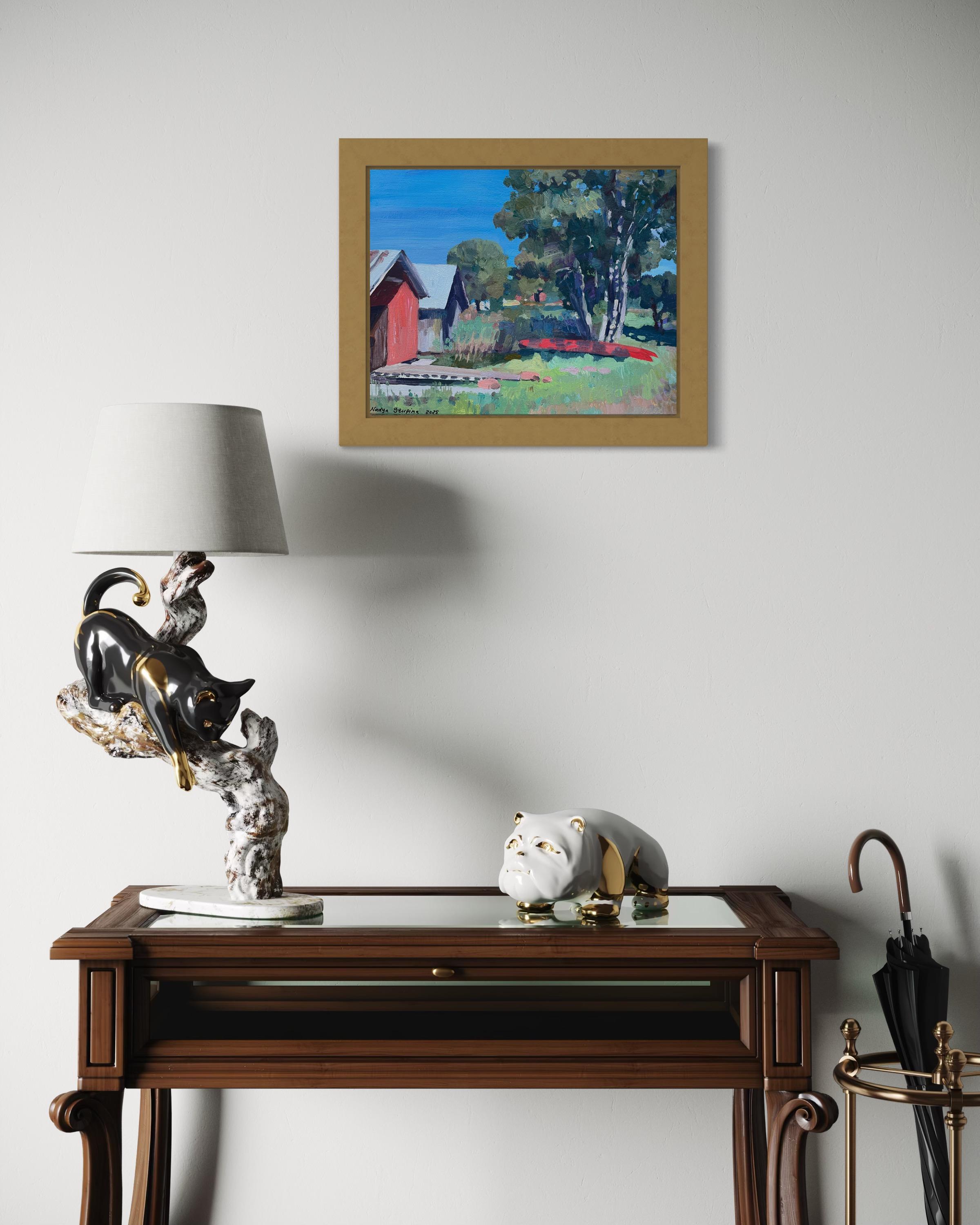 ”Eckerö. Red boat” Original impressionistic landscape. Gift. Home decor For Sale 10