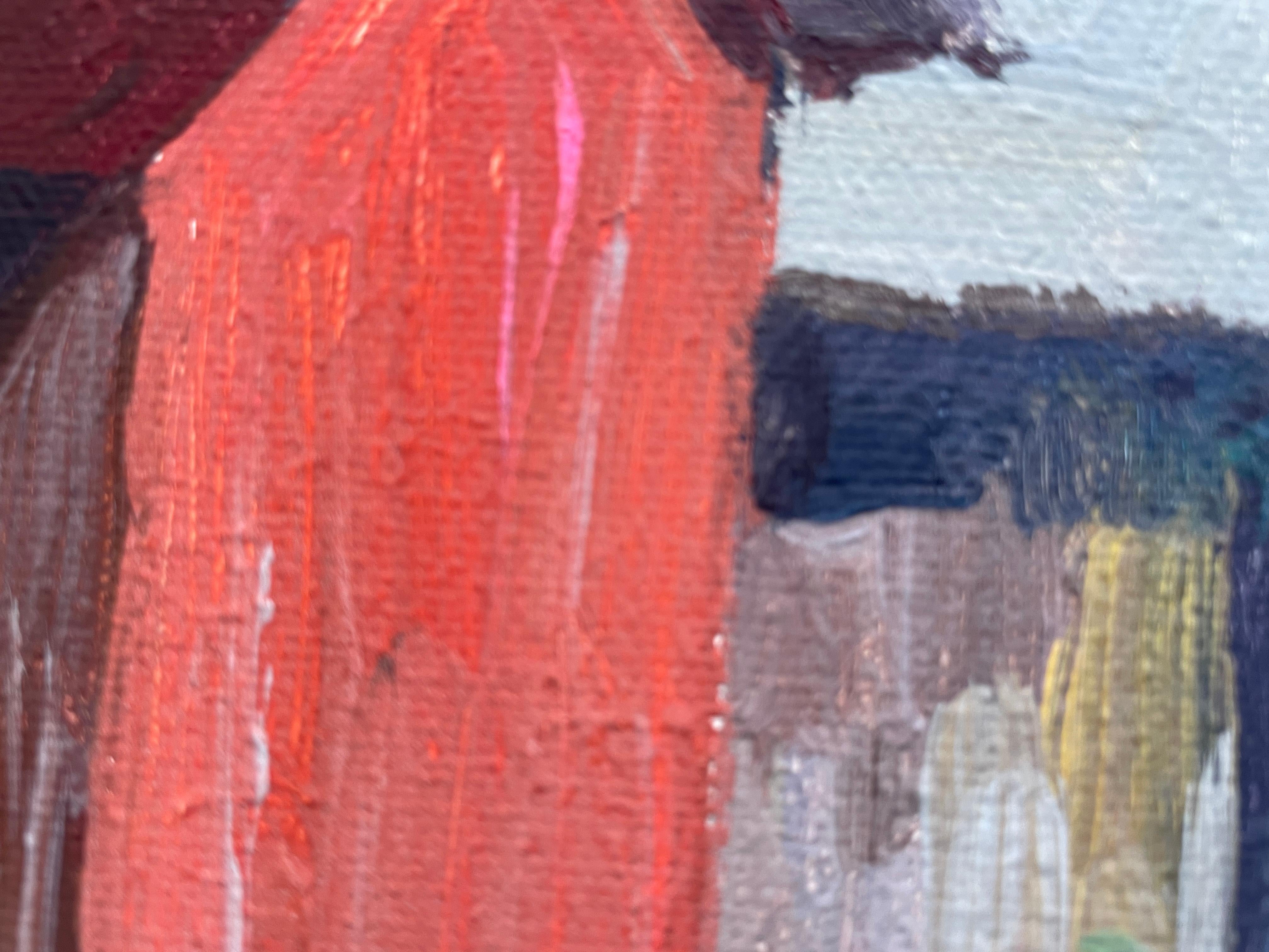 ”Eckerö. Red boat” Original impressionistic landscape. Gift. Home decor - Painting by Nadezda Stupina