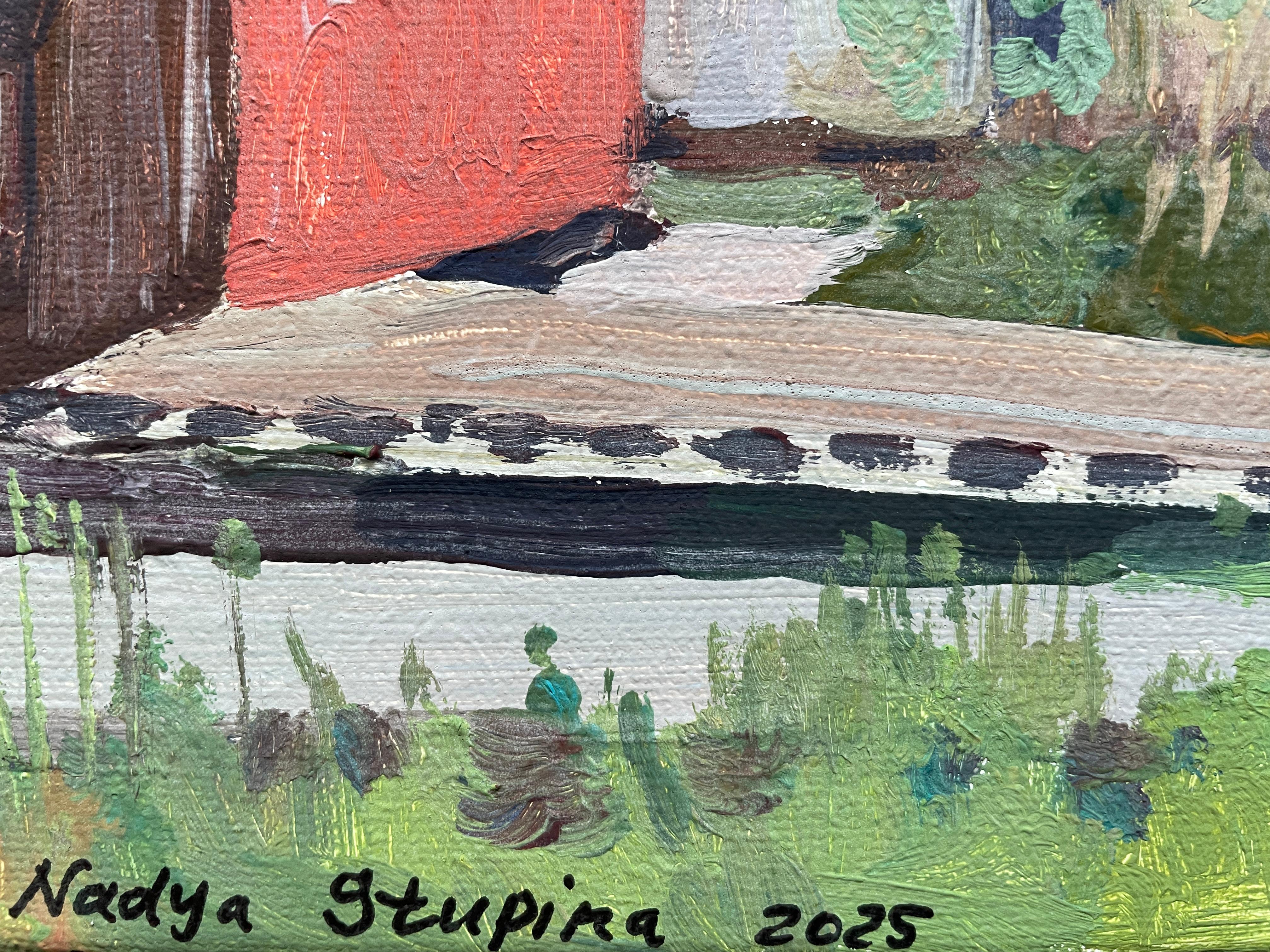 ”Eckerö. Red boat” Original impressionistic landscape. Gift. Home decor For Sale 4