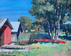 ”Eckerö. Red boat” Original impressionistic landscape. Gift. Home decor