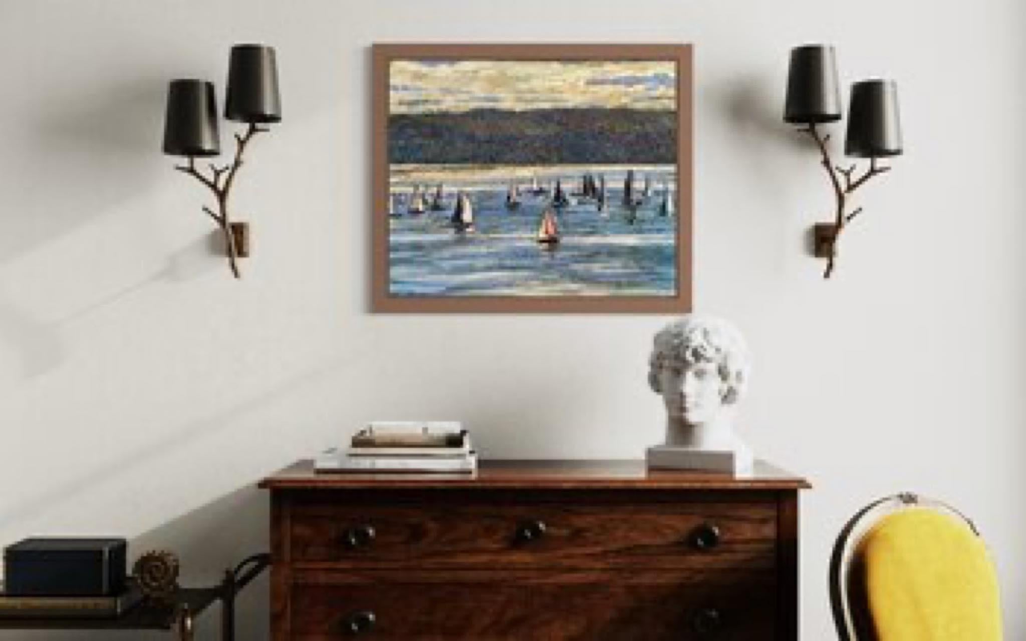 Abendregatta am Oslofjord. (Impressionismus), Painting, von Nadezda Stupina