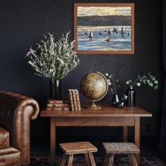 "Evening regatta on the Oslofjord". Horizontal impressionistic oil painting.